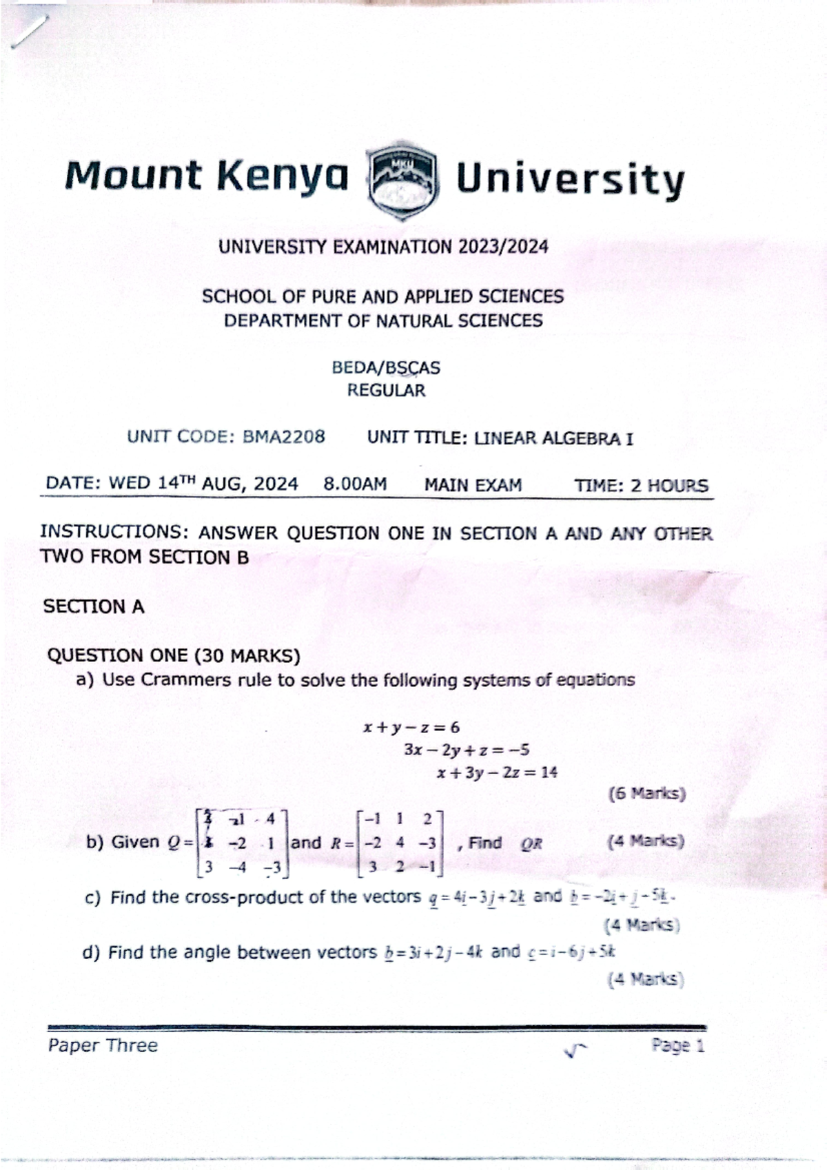 Discrete math - revise - Mount Kenya University UNIVERSITY EXAMINATION ...