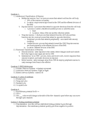 Test 2 Study Guide Bio - notes - Ch. 3- Nervous System Anatomy Nervous ...