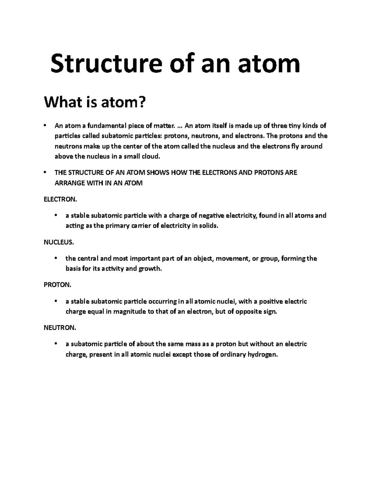 Structure of an atom - Structure of an atom What is atom? - An atom a ...