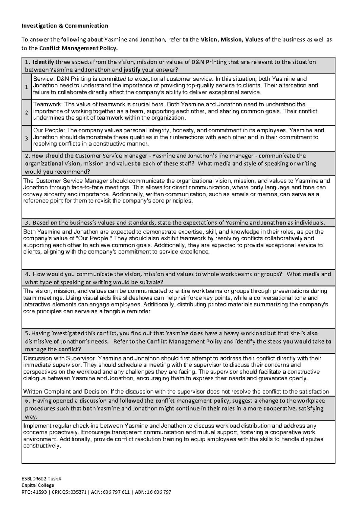 Task 4 Template-1 - Capital college assignments - BSBLDR602 Task 4 ...