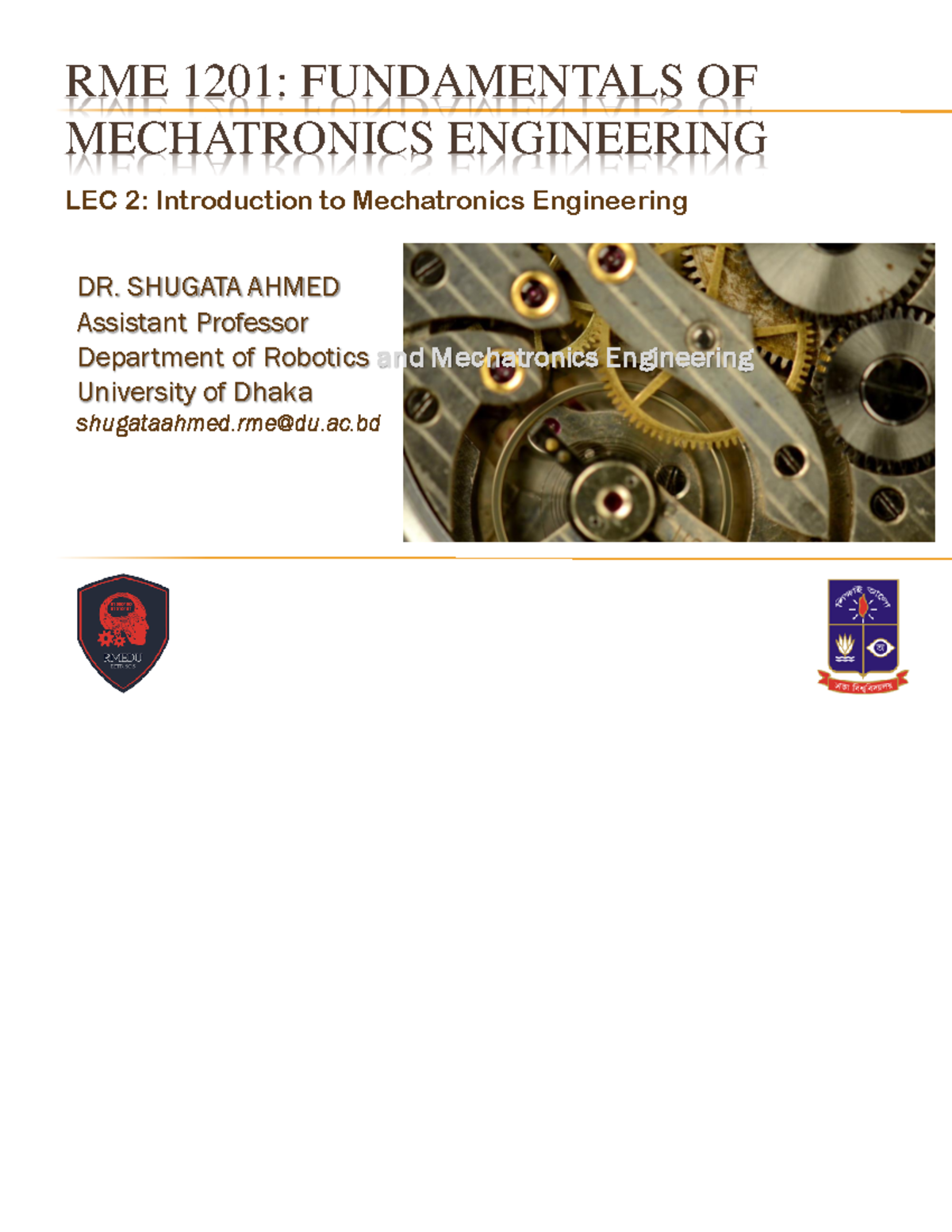 Mechatronix-topic-01 - RME 1201: FUNDAMENTALS OF MECHATRONICS ...