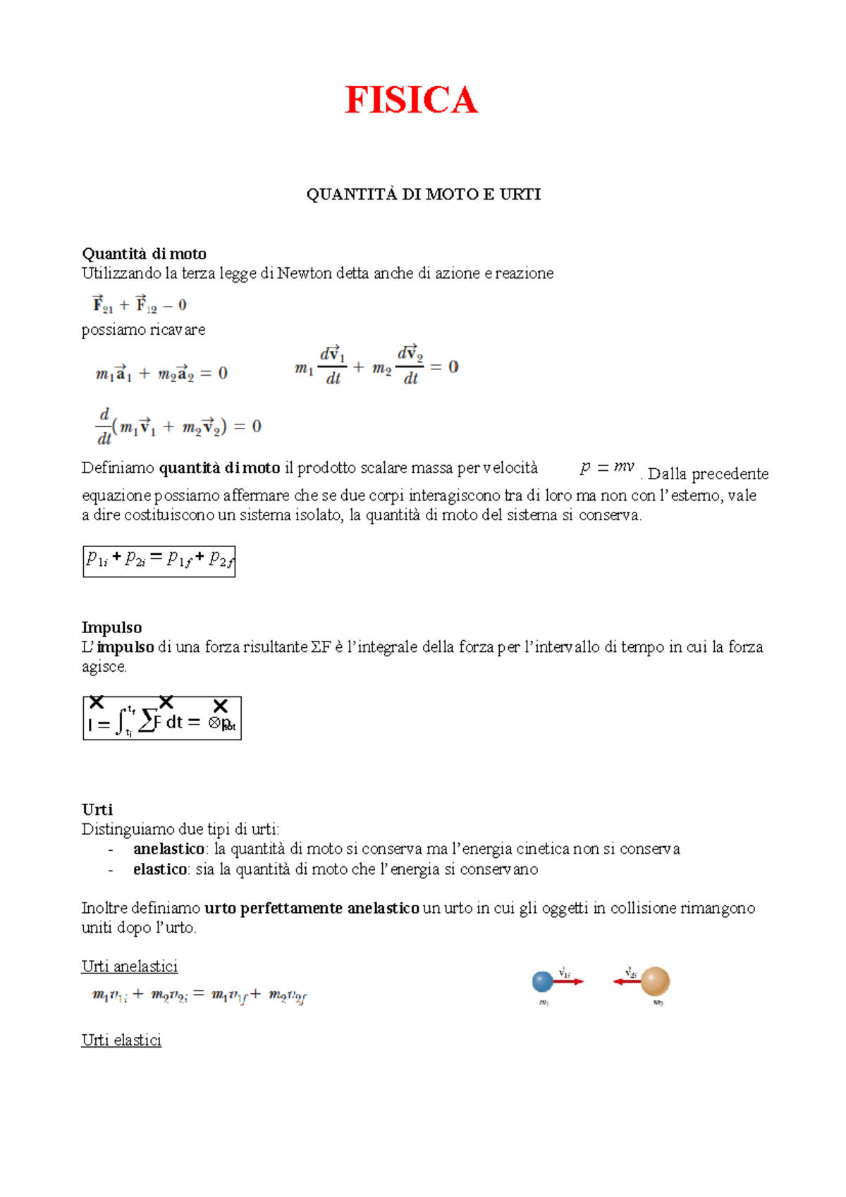 Dispensa Fisica - I Tf T F Dt P I Tot FISICA QUANTITÀ DI MOTO E URTI ...