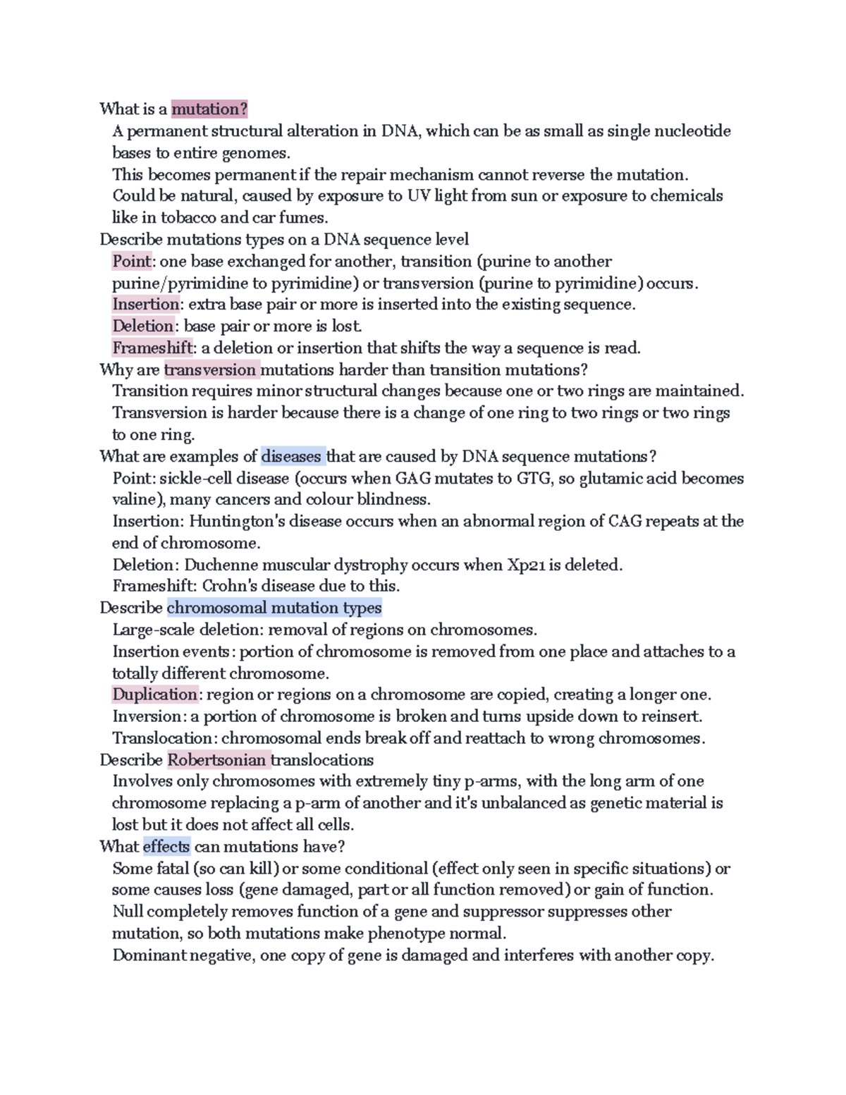 Mutation summary notes What is a mutation? A permanent structural