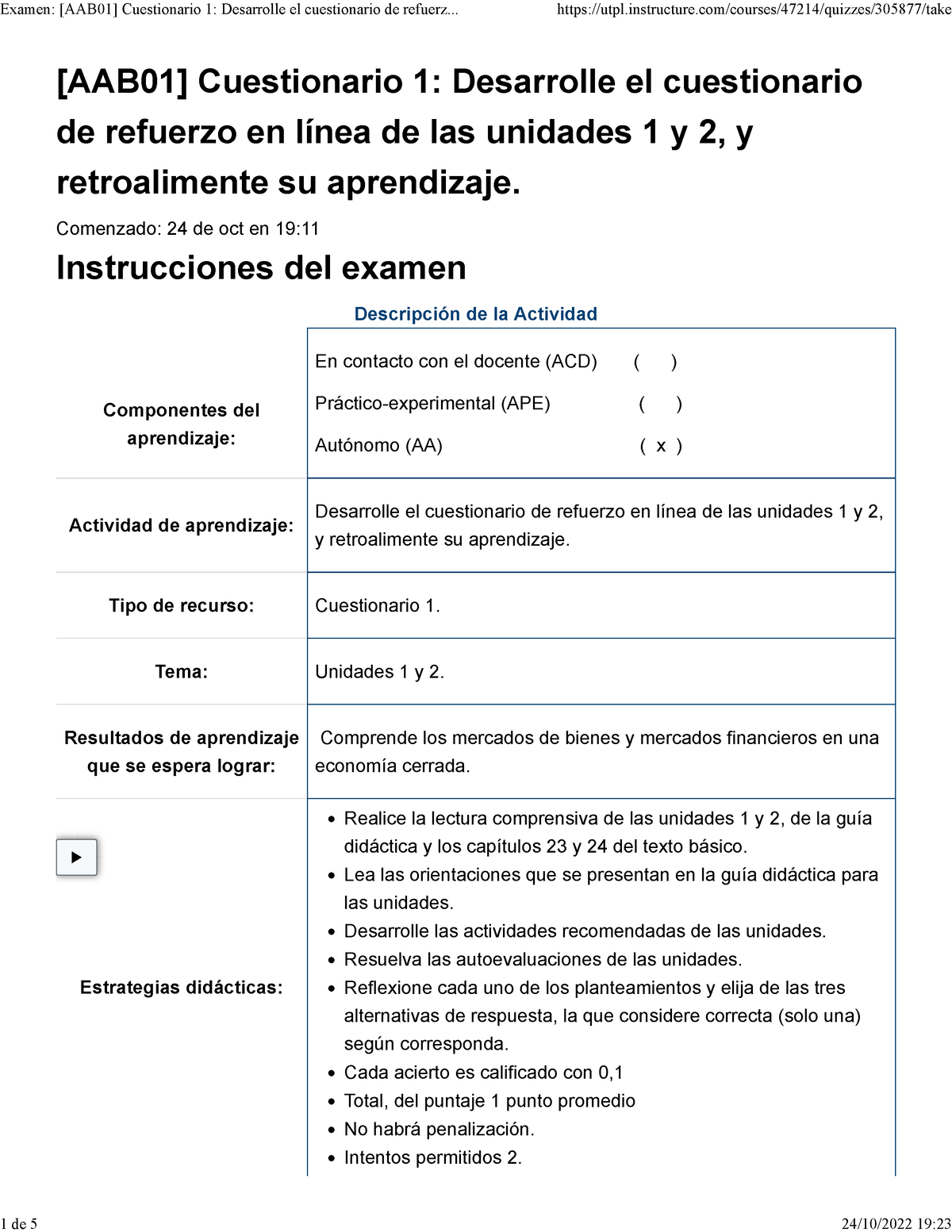 Cuestionario 1 Desarrolle El Cuestionario De Refuerzo En Línea De Las ...