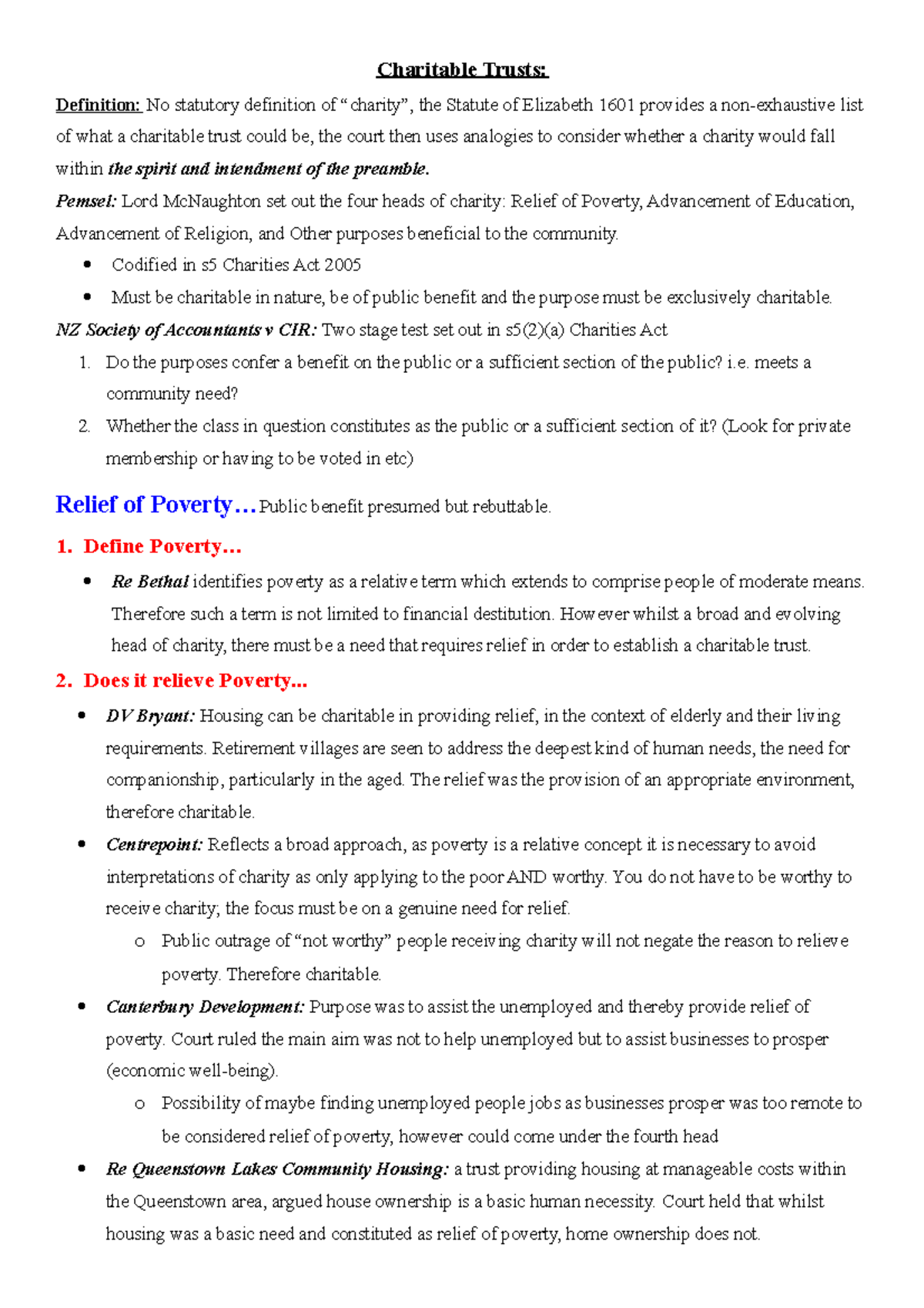 Exam Study Guide Charitable Trusts Definition No statutory
