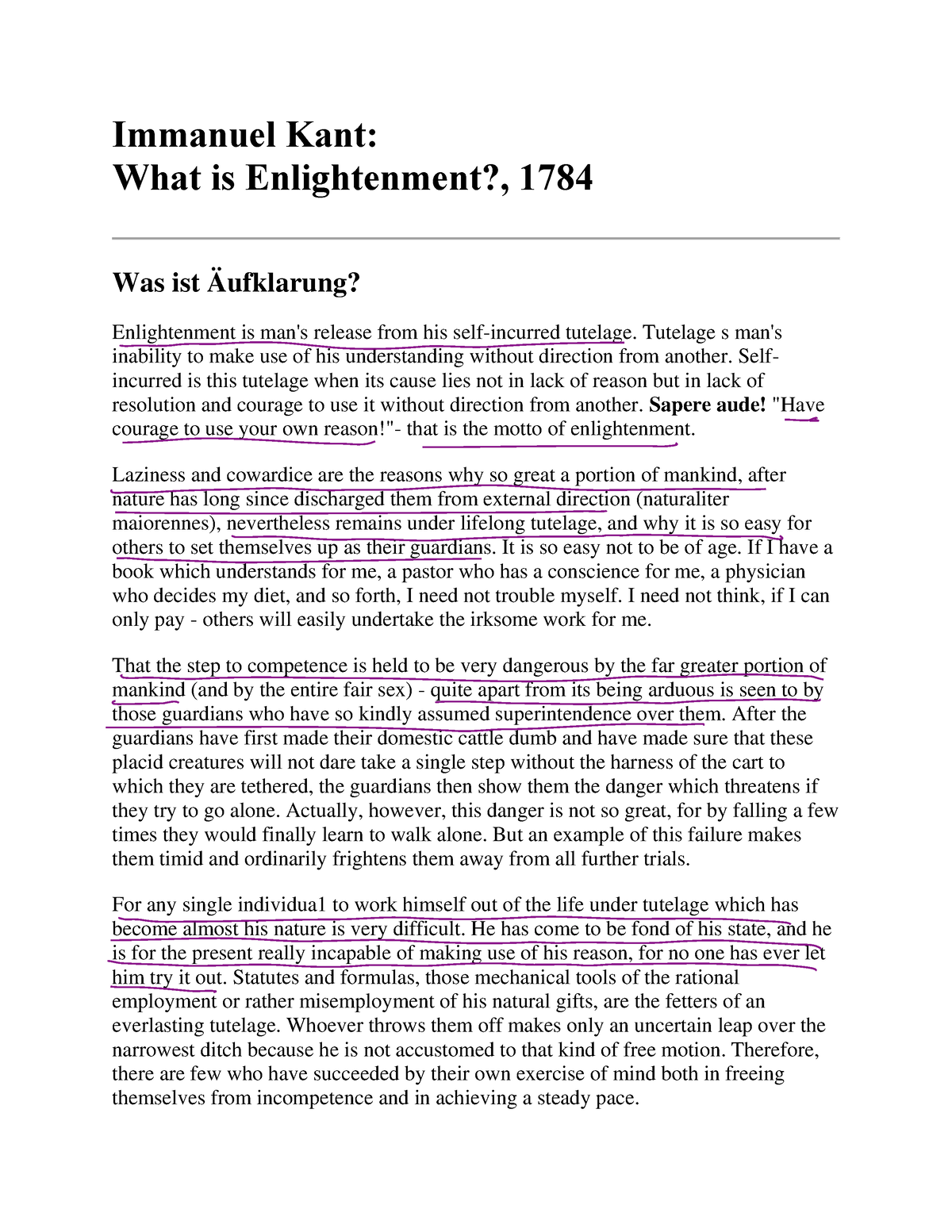 immanuel kant enlightenment essay summary