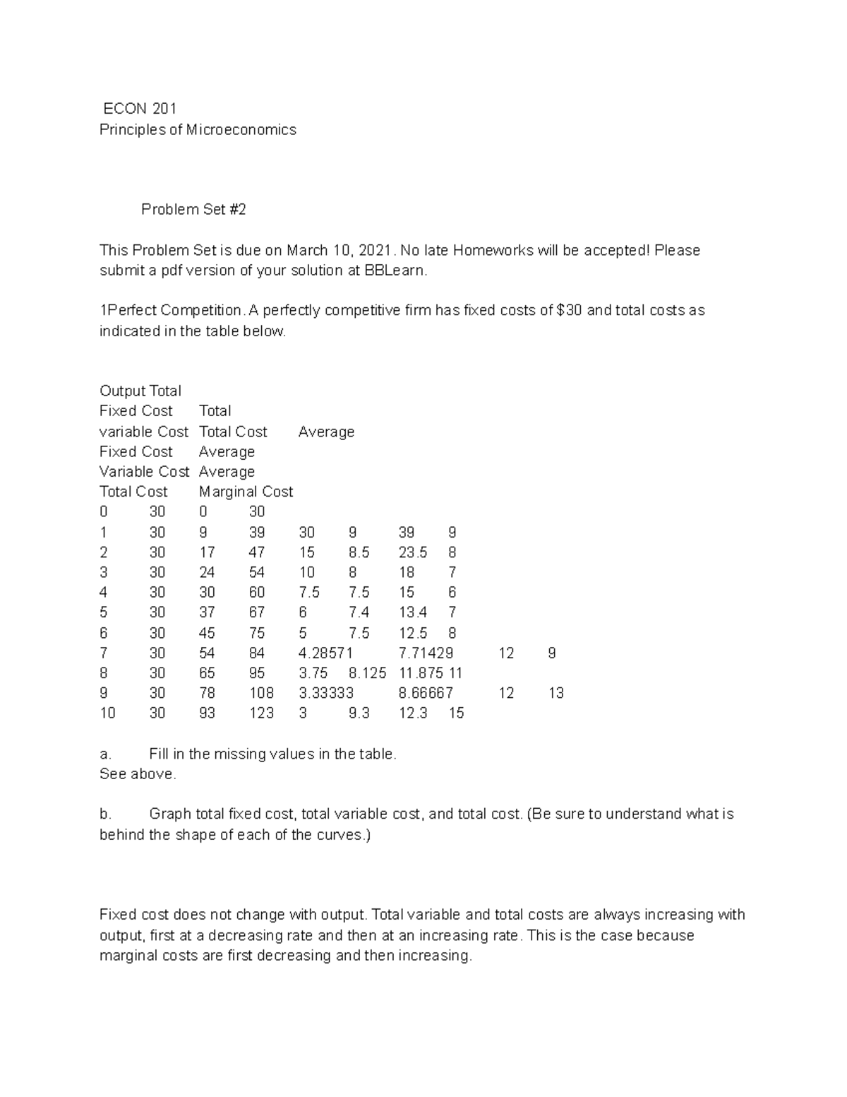 ECON 201 Principles Of Microeconomics Problem Set - Studocu