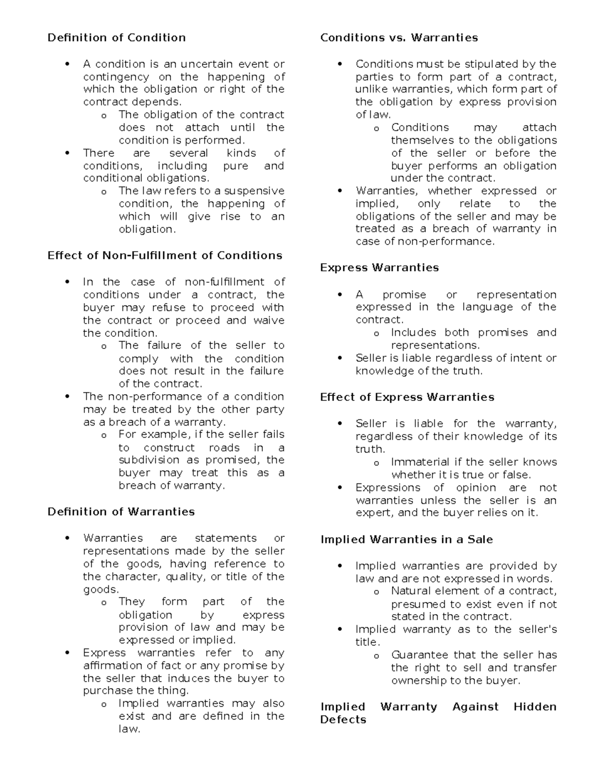 Conditions and Warranties Definition of Condition A condition is an