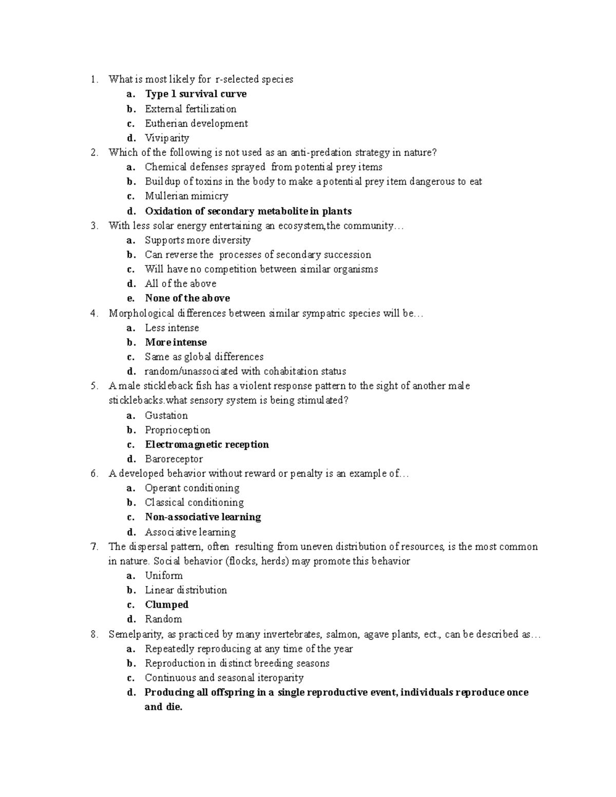 BIO133 Final EXAM - BIO 133 Fall 22/23 - What is most likely for r ...