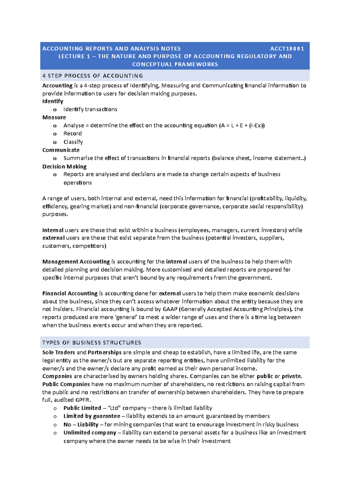 Accounting Reports and Analysis Final Notes acct10001 - ACCOUNTING ...