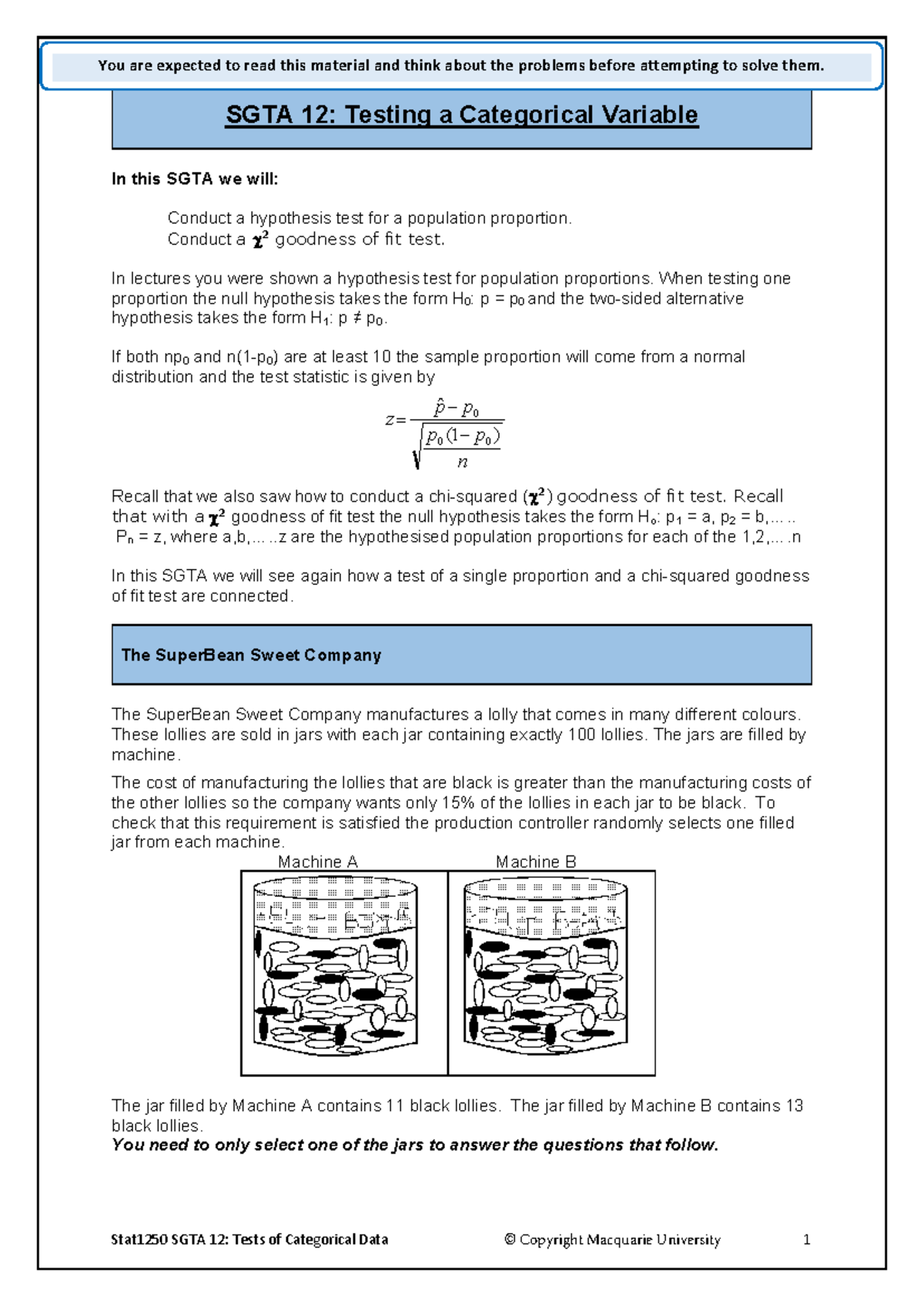 Stat1250 SGTA12 - worksheet - Stat1250 SGTA 12: Tests of Categorical ...