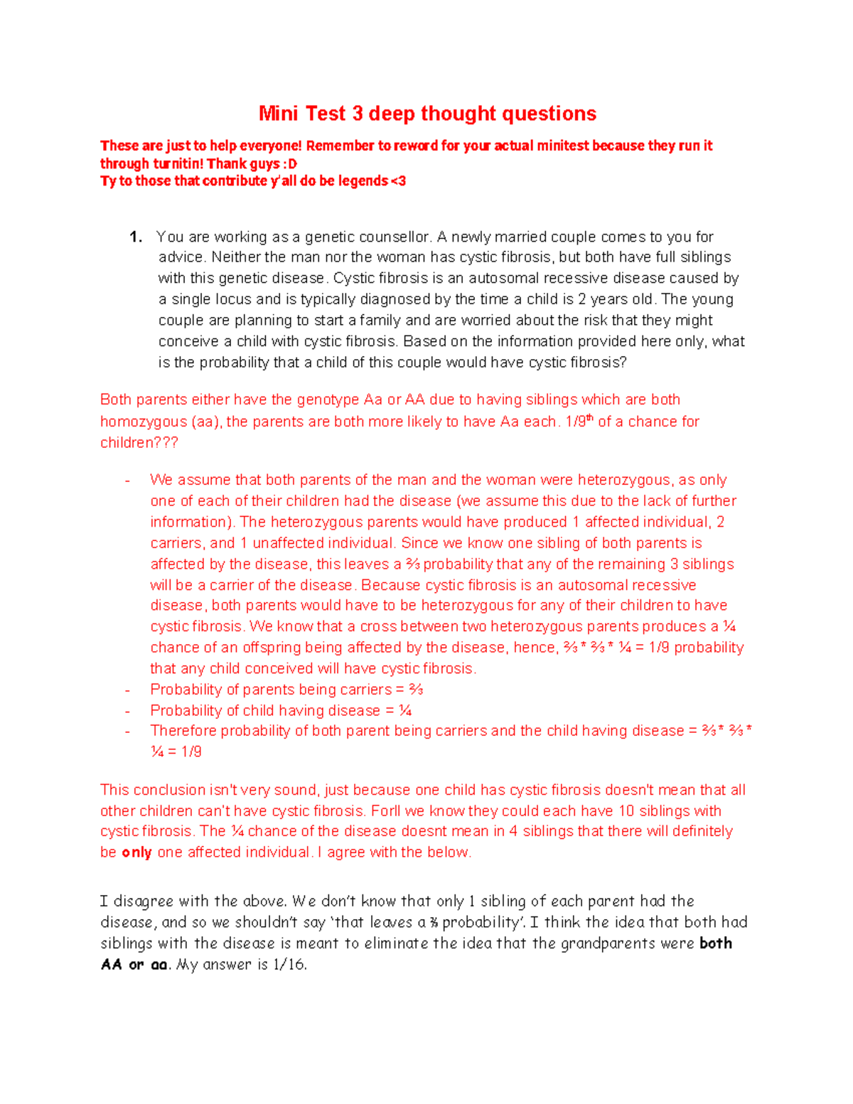 Deep Thought Question Mini Test 3 Preparatory material Mini Test 3