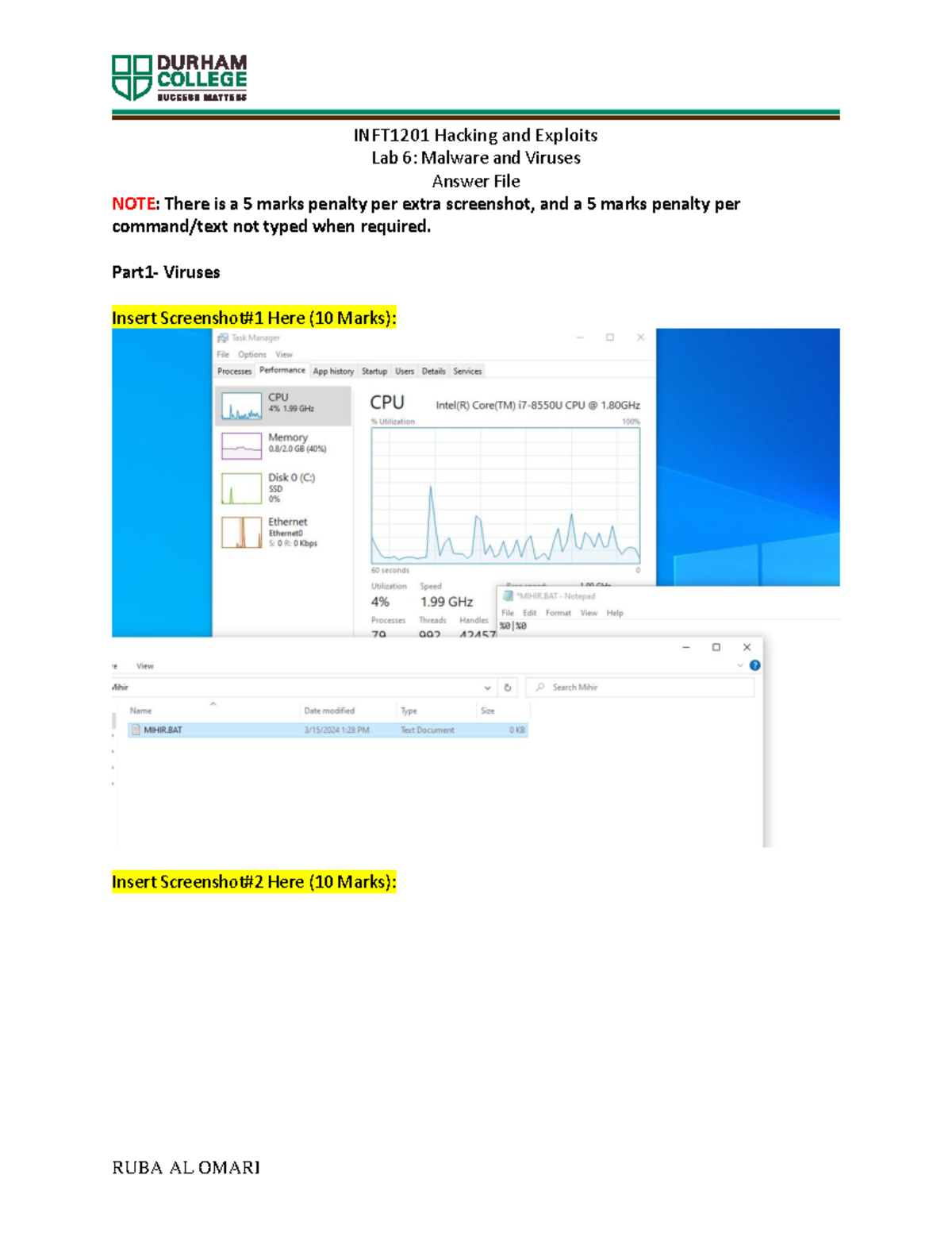 Lab6-Answer File - hjjj - INFT1201 Hacking and Exploits Lab 6 : Malware ...