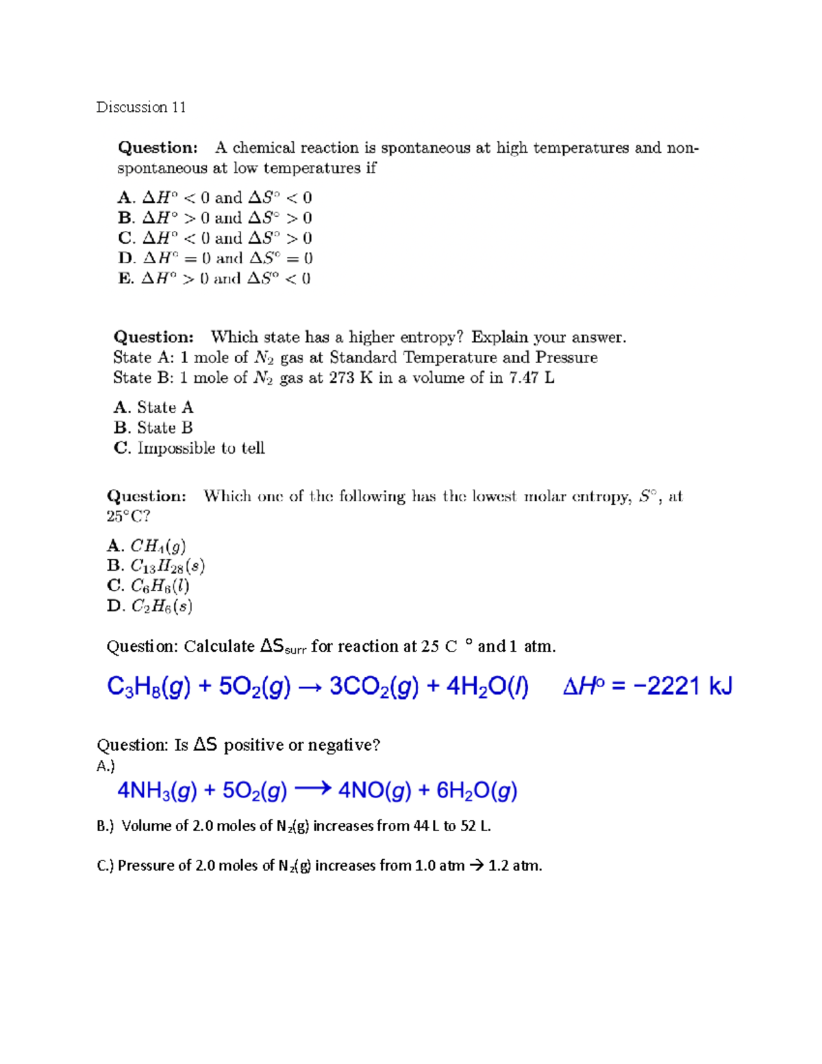 Discussion+Worksheet+11+Answers - Discussion 11 Question: Calculate ∆ ...