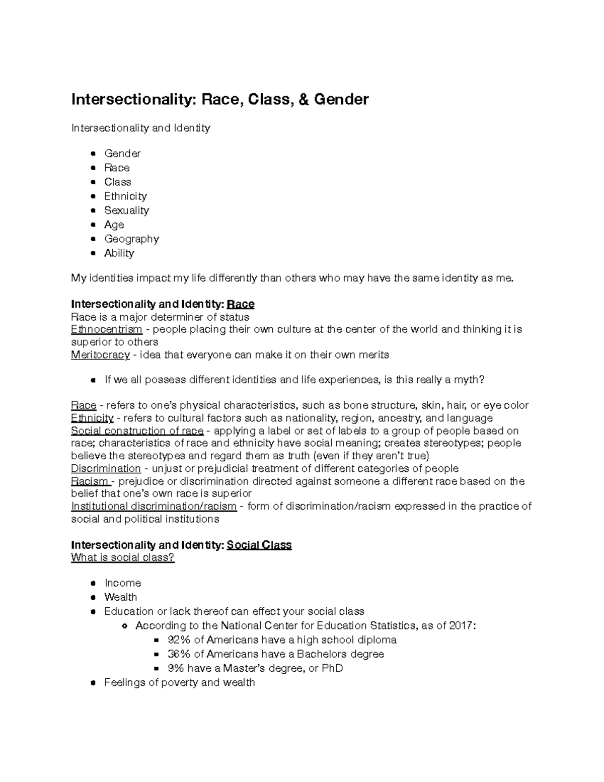 WGS Lecture 3 - Alissa Stoehr - Intersectionality: Race, Class ...