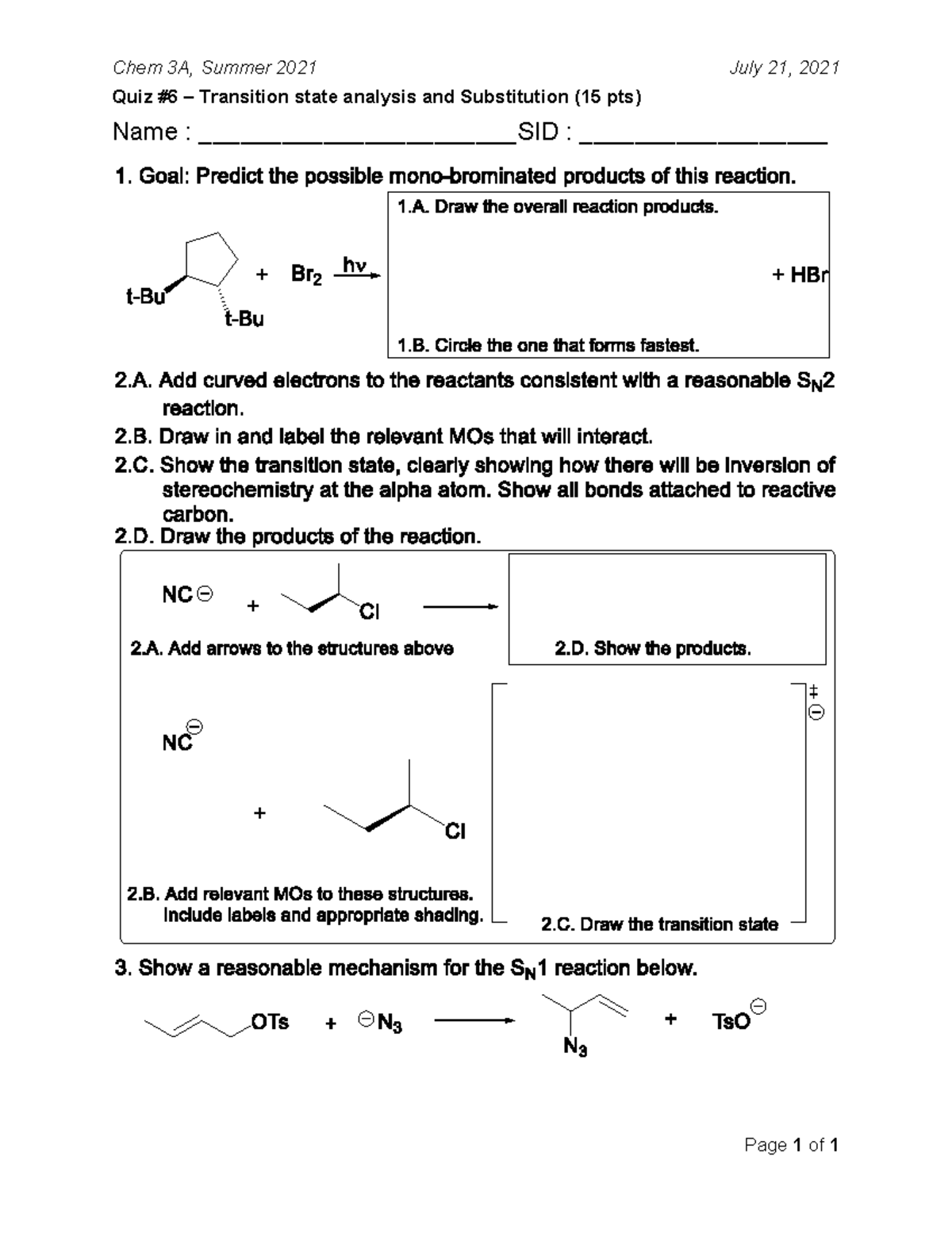 Post lecture worksheet #16 - CHEM 3A - Chem 3A, Summer 20 21 July 21 ...