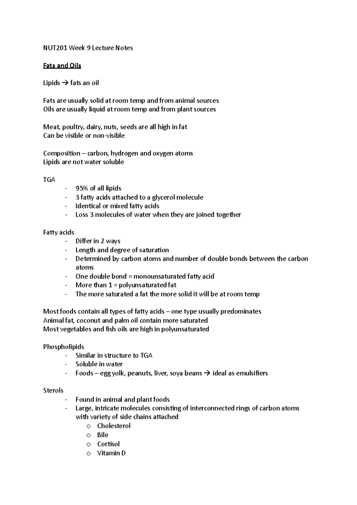 Lecture Notes Fats and Oils NUT201 Week 9 Lecture Notes Fats and Oils Lipids fats an oil