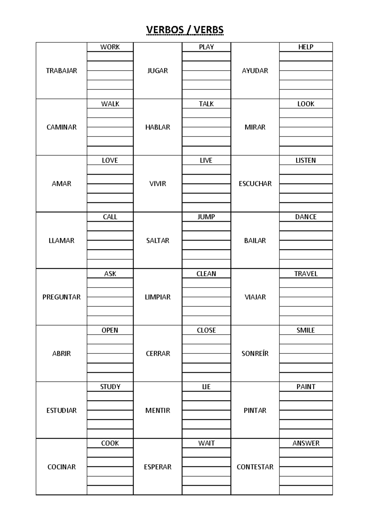 Verbos - ENGLISH VERBS - VERBOS / VERBS TRABAJAR WORK JUGAR PLAY AYUDAR ...