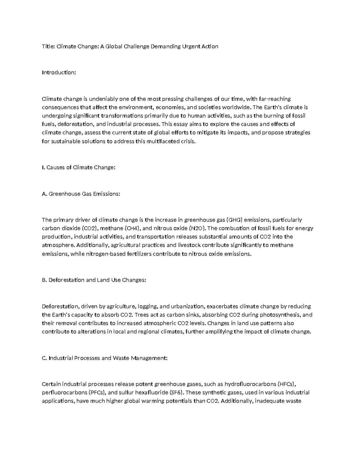 Climate Change - this is what i wrote - Title: Climate Change: A Global ...