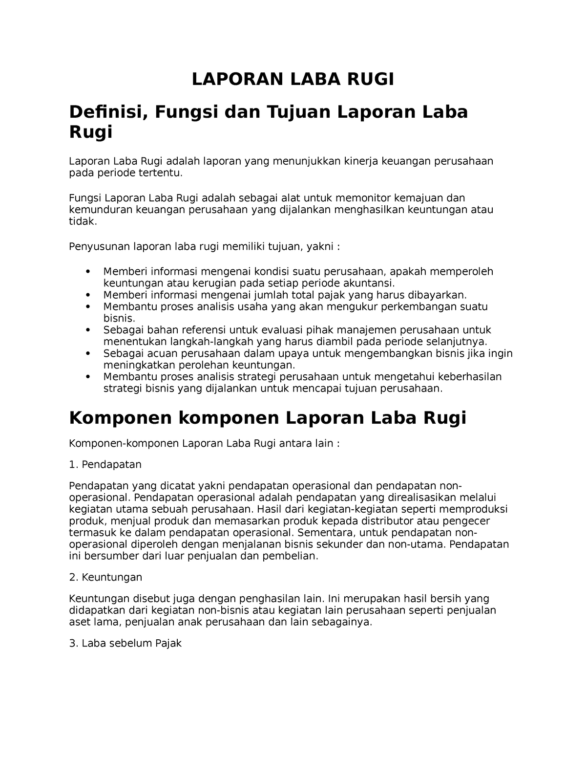 Laporan Laba Rugi - LAPORAN LABA RUGI Definisi, Fungsi Dan Tujuan ...