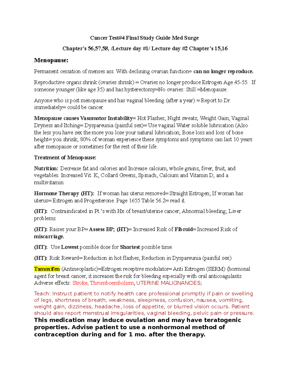 Cancer Test 4 Study Guide - Cancer Test#4 Final Study Guide Med Surge Chapters 56,57,58, /Lecture image