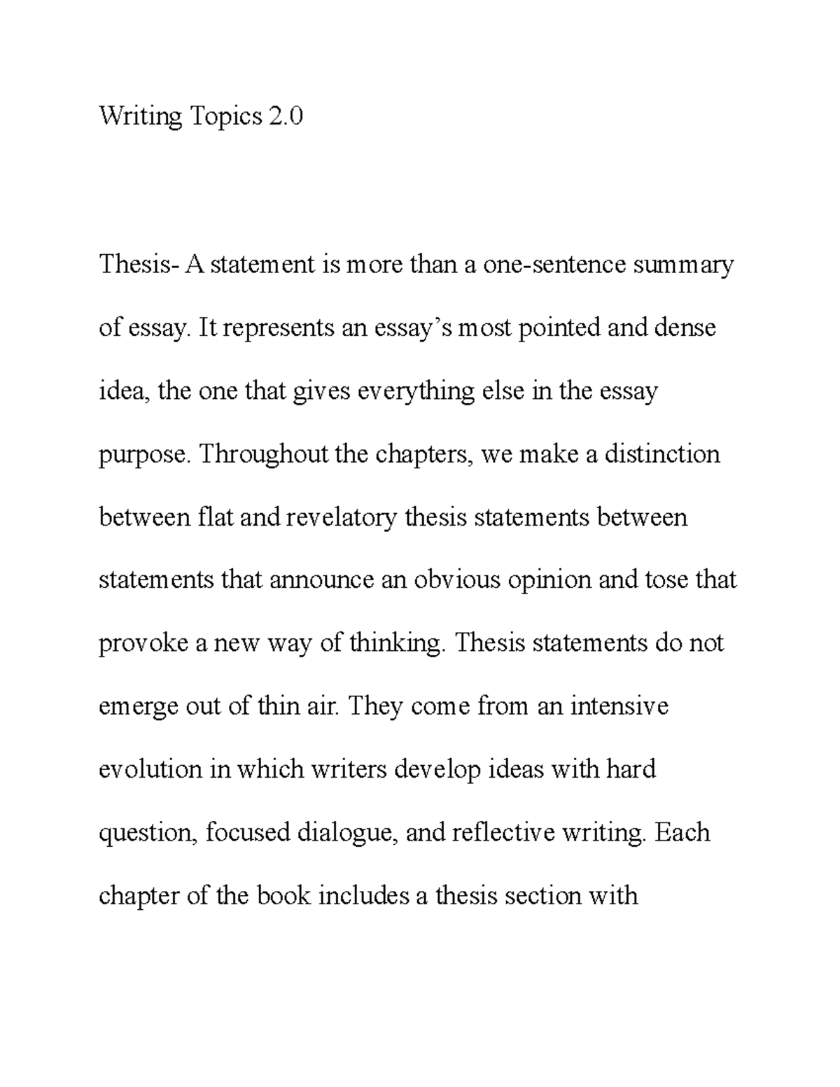 Writing Topics 2 Thesis A Statement Is More Than A One sentence