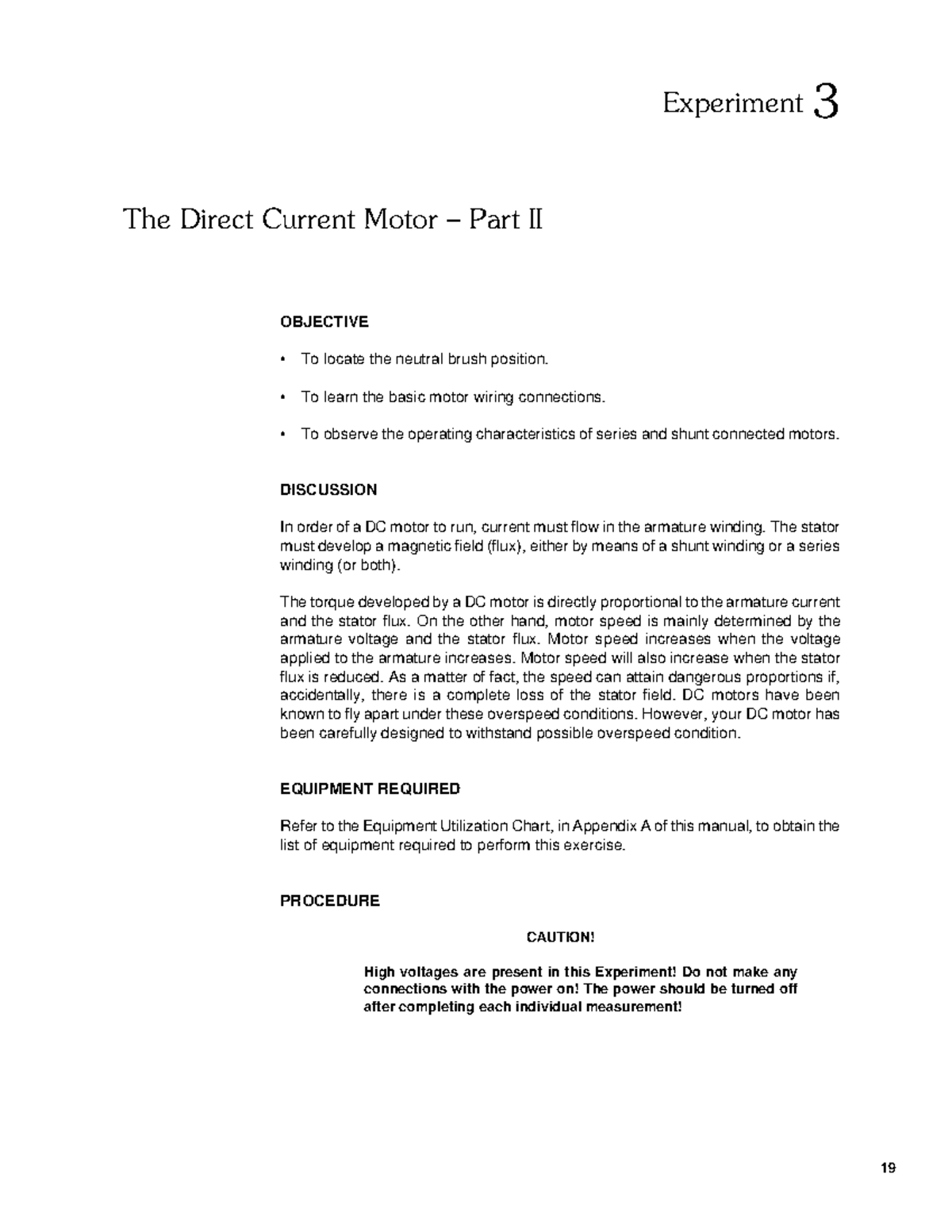 The Direct Current Motor Part 2 - Experiment 3 The Direct Current Motor ...