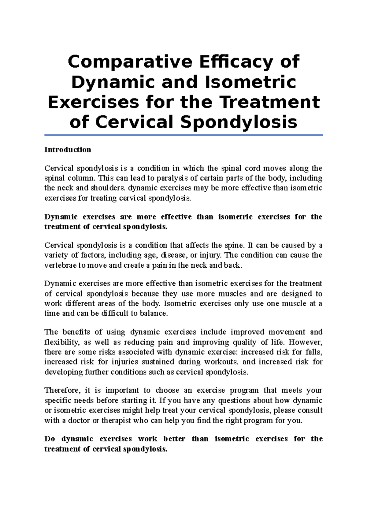 Comparative Efficacy of Dynamic and Isometric Exercises for the ...