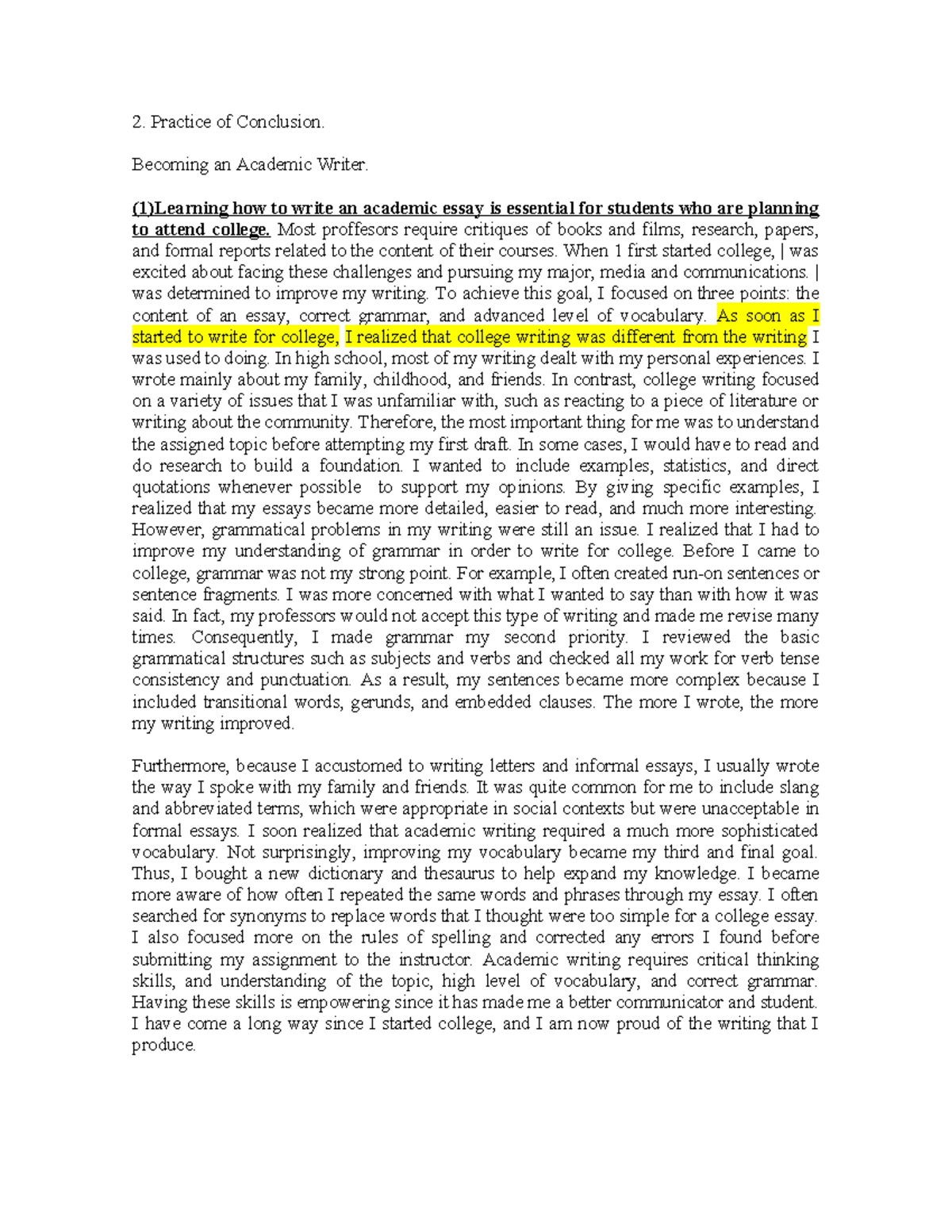Unit IV - Conclusion - Práctica - 2. Practice of Conclusion. Becoming ...