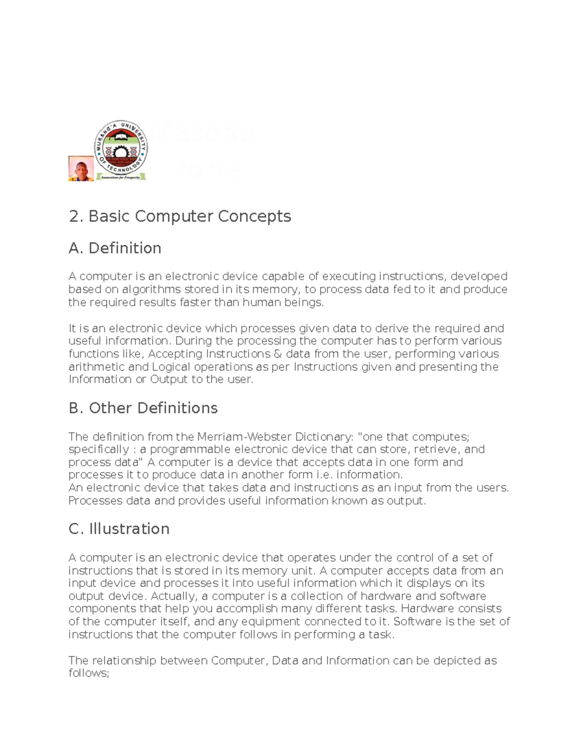 SIT1OO..Session 1 - INTRODUCTION TO COMPUTER NOTES - 2. Basic Computer ...