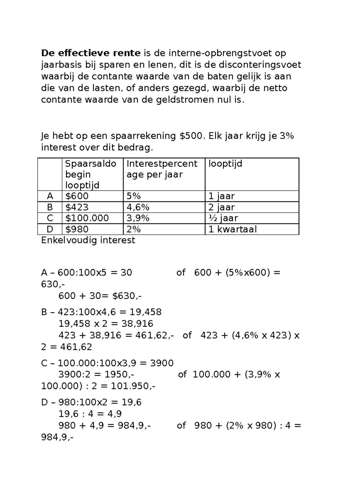 Beco Interest Berekenen - De Effectieve Rente Is De Interne ...