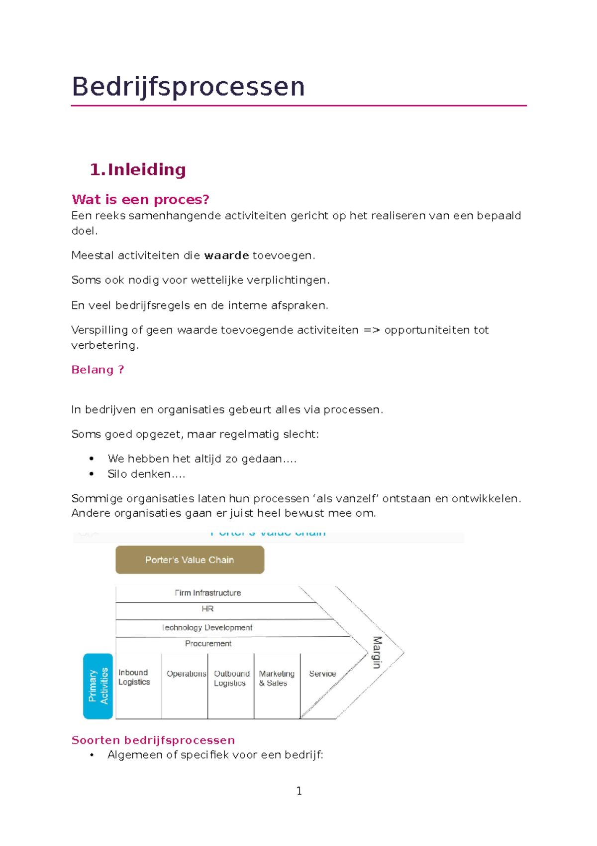 Samenvatting Bedrijfsprocessen - Bedrijfsprocessen 1 Wat Is Een Proces ...