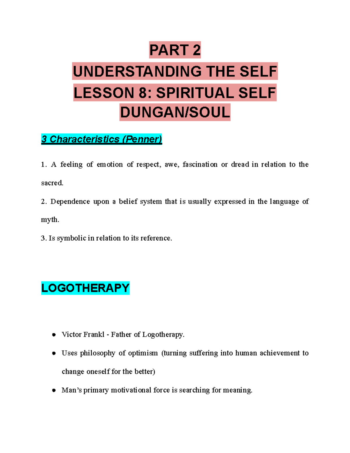 PART 2 - Lesson 8 - Understanding THE SELF - PART 2 UNDERSTANDING THE ...