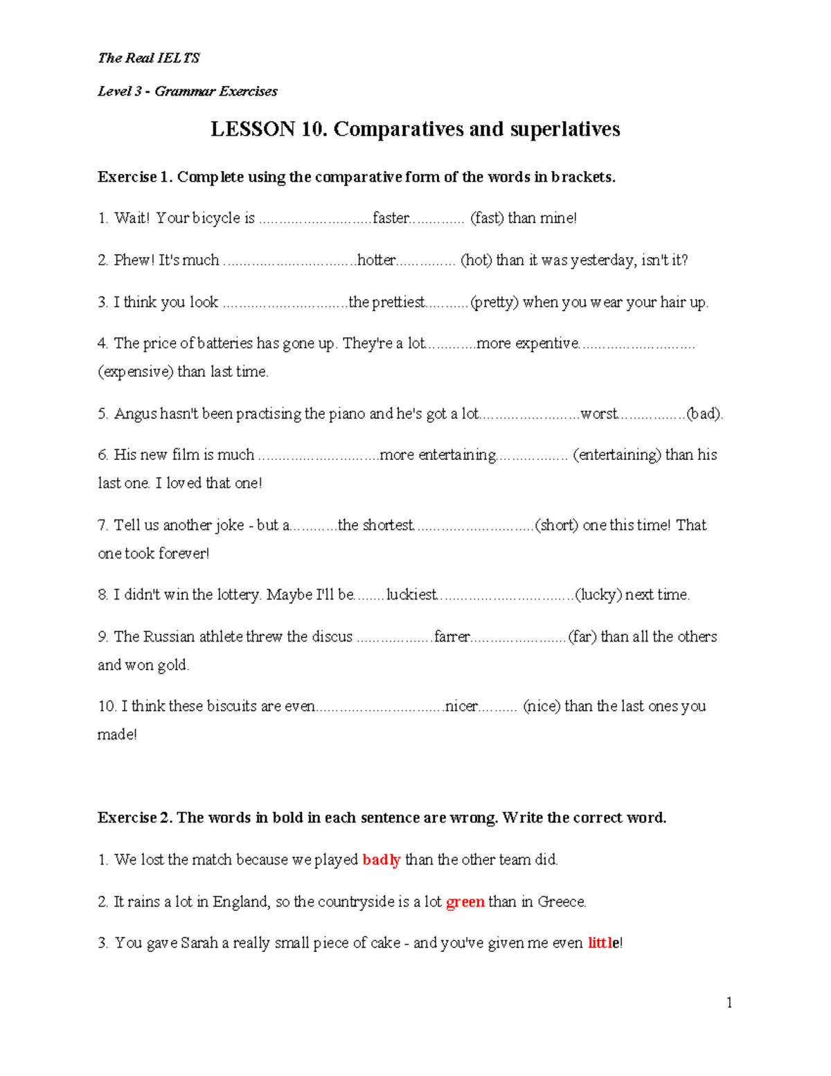 Lesson 3.2. Comparatives and superlatives - Level 3 - Grammar Exercises ...