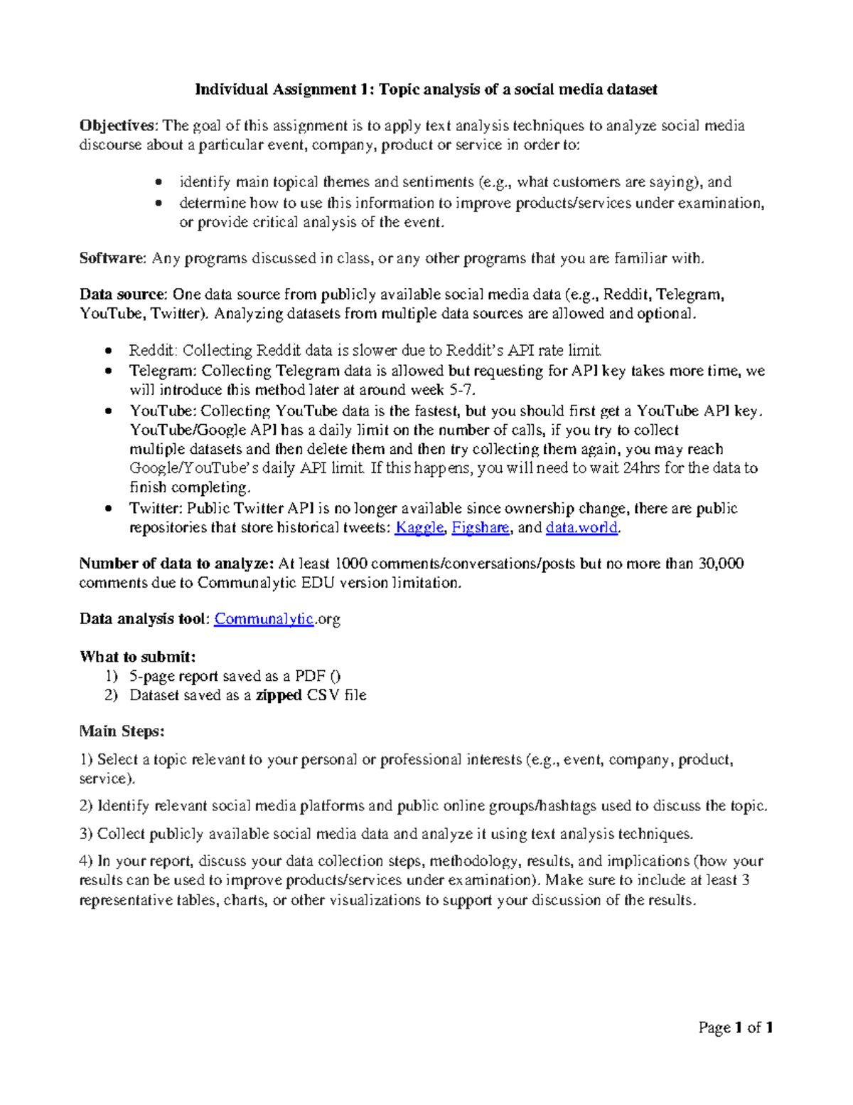 individual assignment 1 topic analysis of a social media dataset