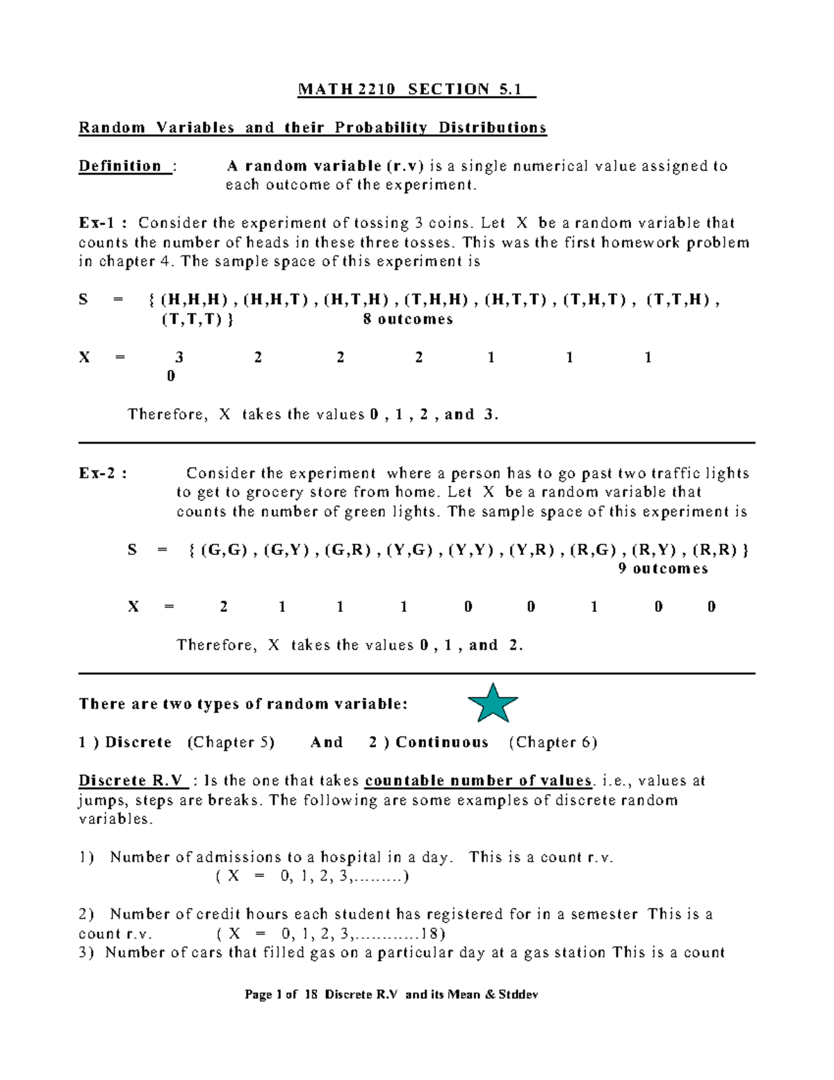 1. Discrete R. V. and its Expectations and std dev My Version - M A T H ...