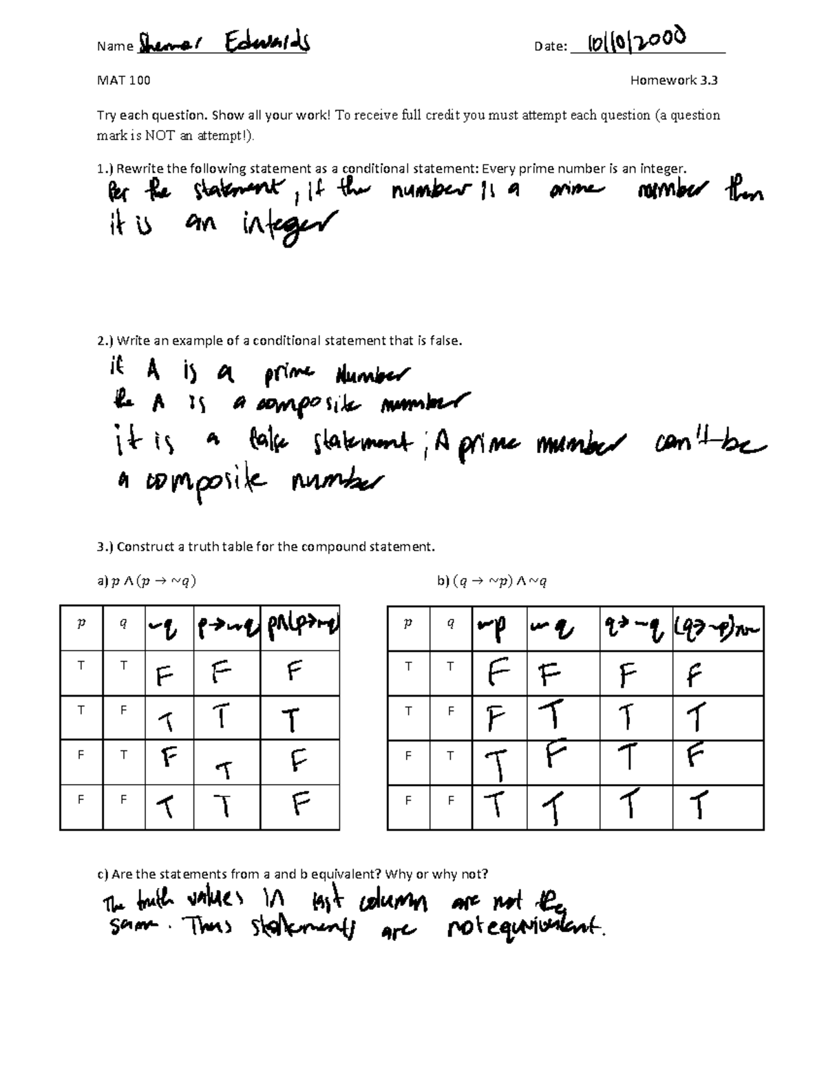 HW 3 3 - Math - Name _______________________ Date ...