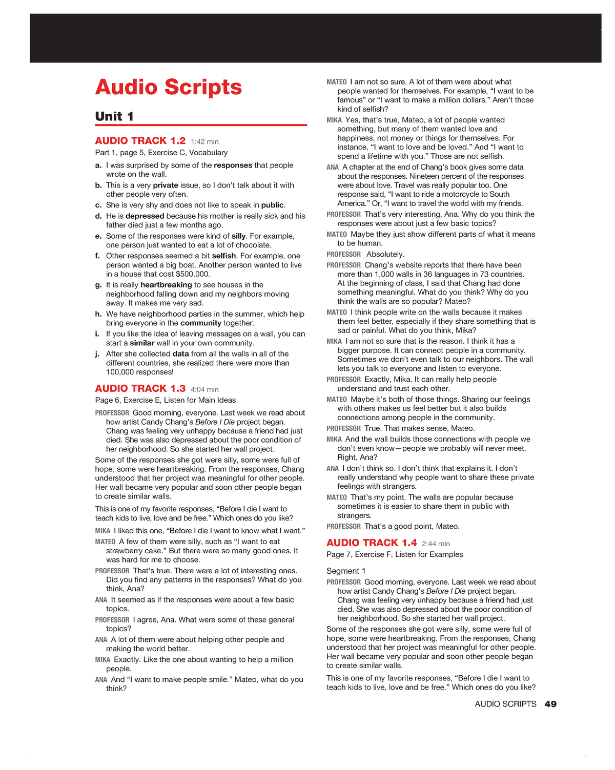 Audio Scripts - Audio Scripts Unit 1 AUDIO TRACK 1 1:42 Min Part 1 ...