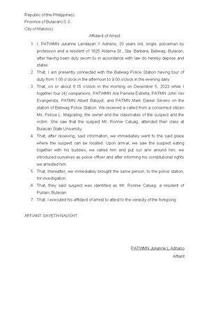 Sample Format of Sworn Statement (Narrative) - Sample Format of Sworn ...
