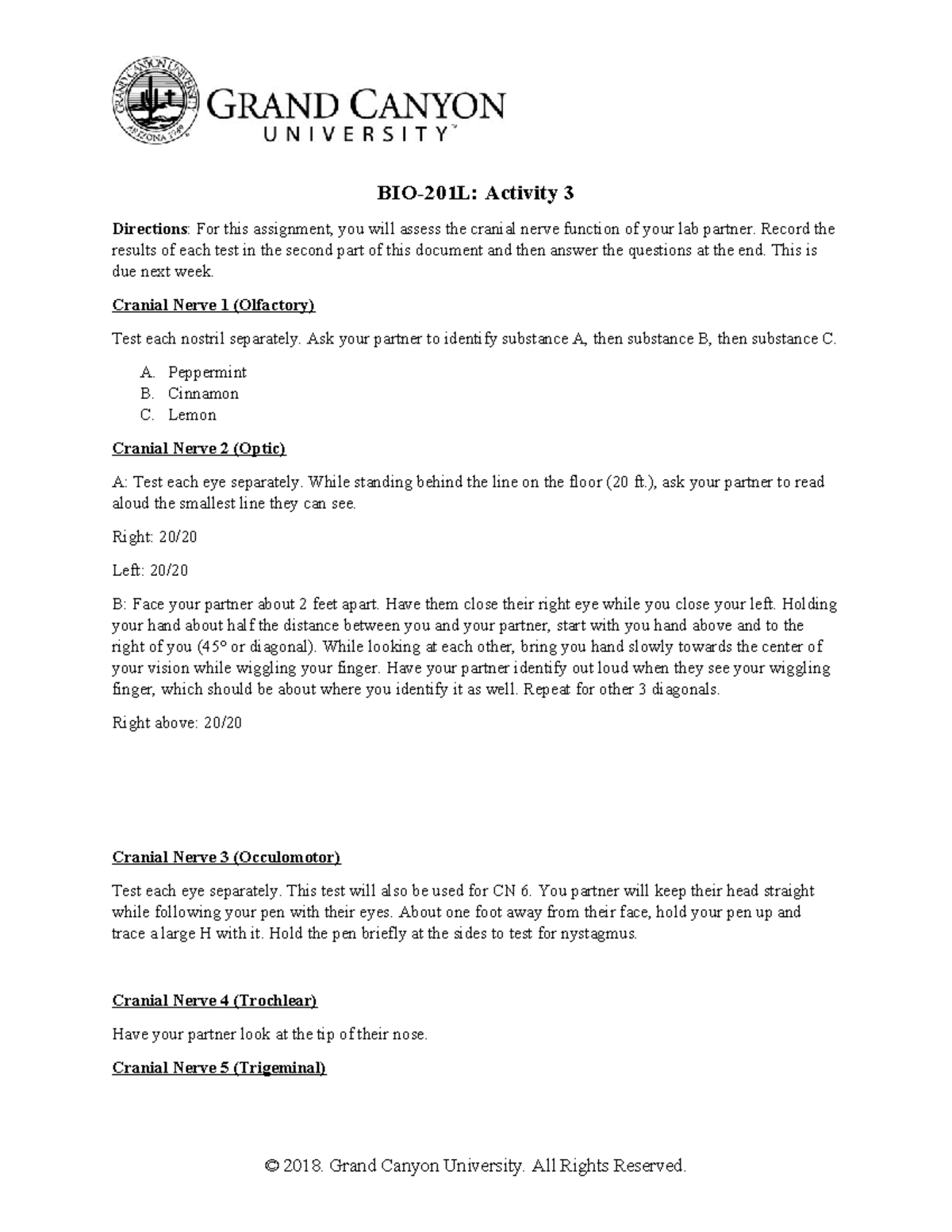 BIO201 Activity 2 - BIO-201L: Activity 3 Directions: For This ...