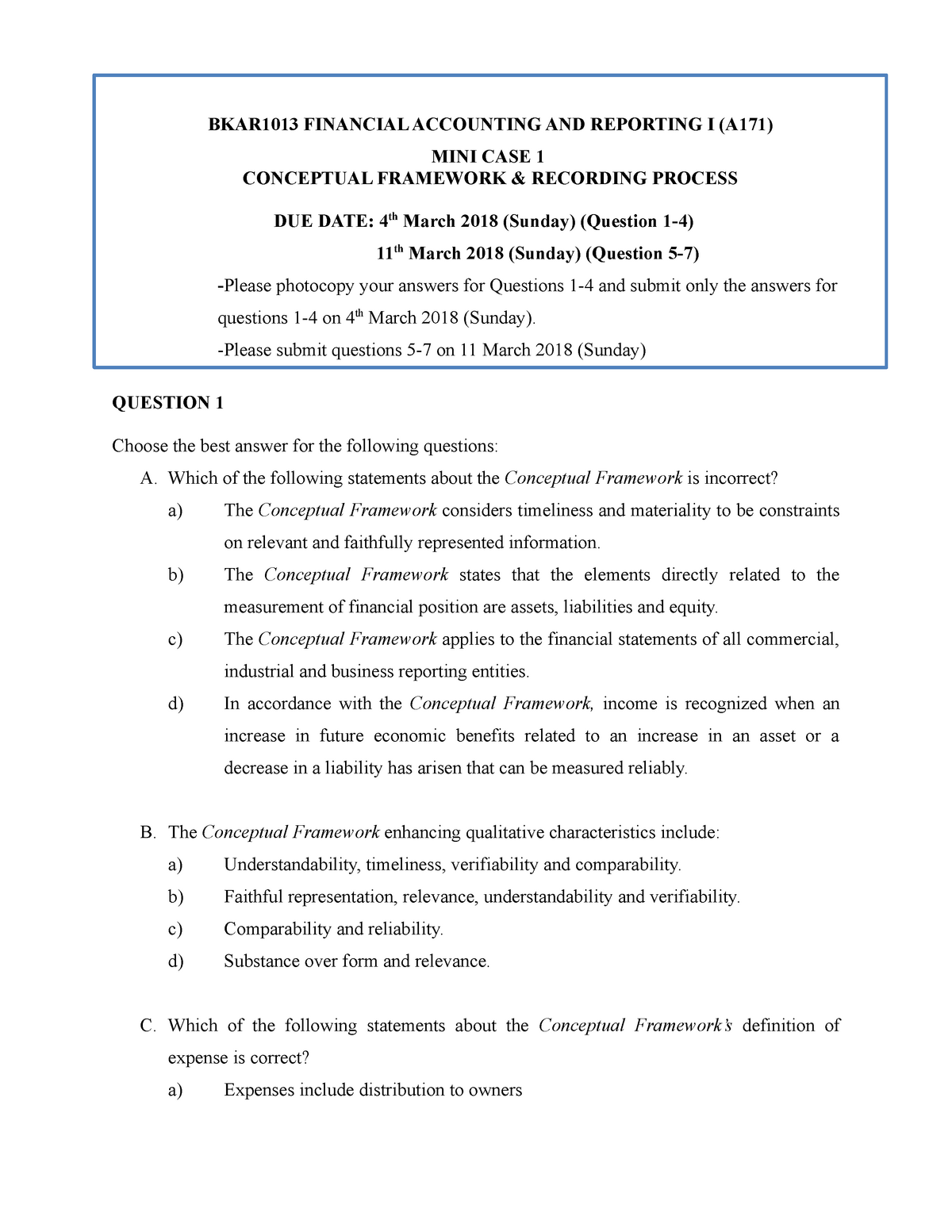 Mini Case 1 Reporting Framework And Recording Process Studocu