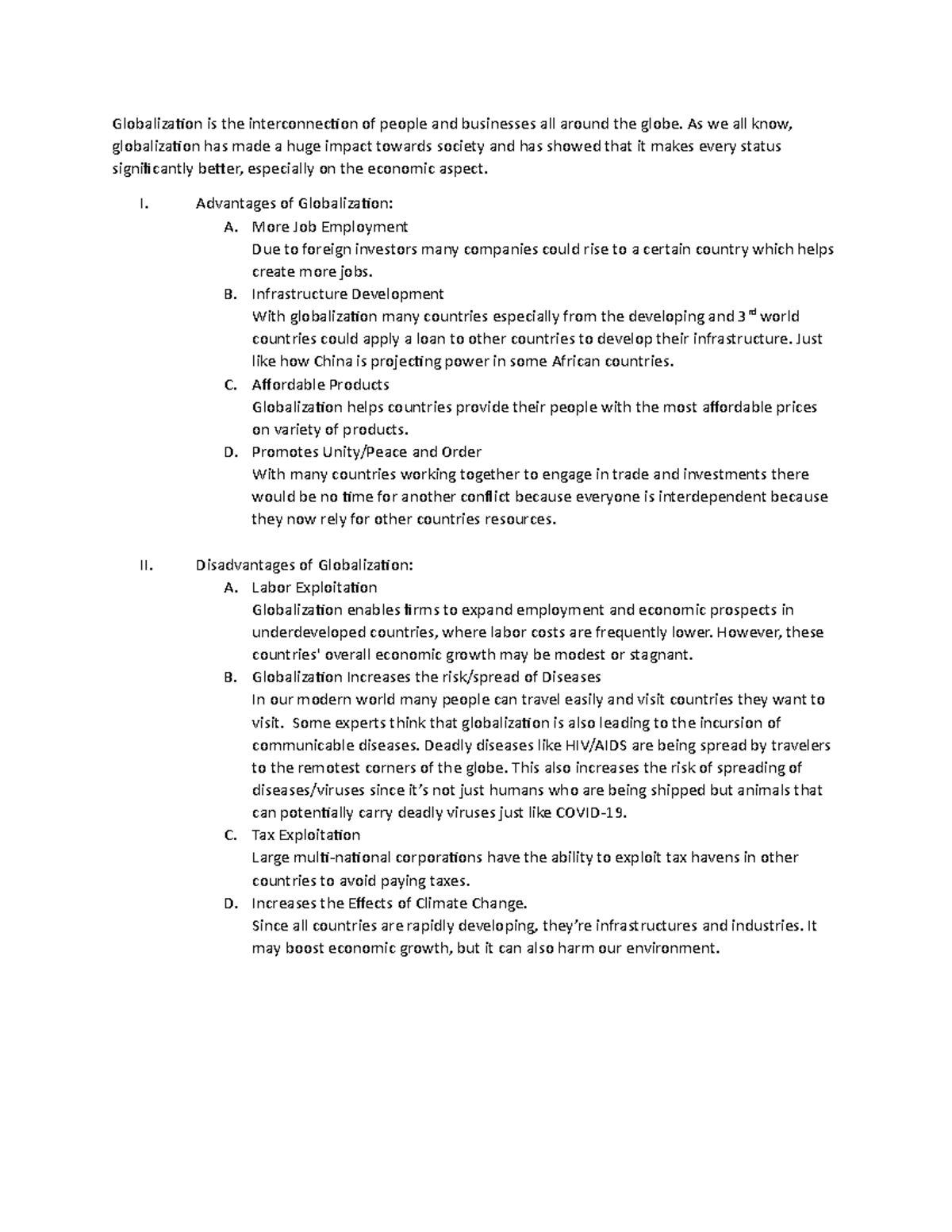 Advantages and Disadvantages of Gloablization - Globalization is the ...