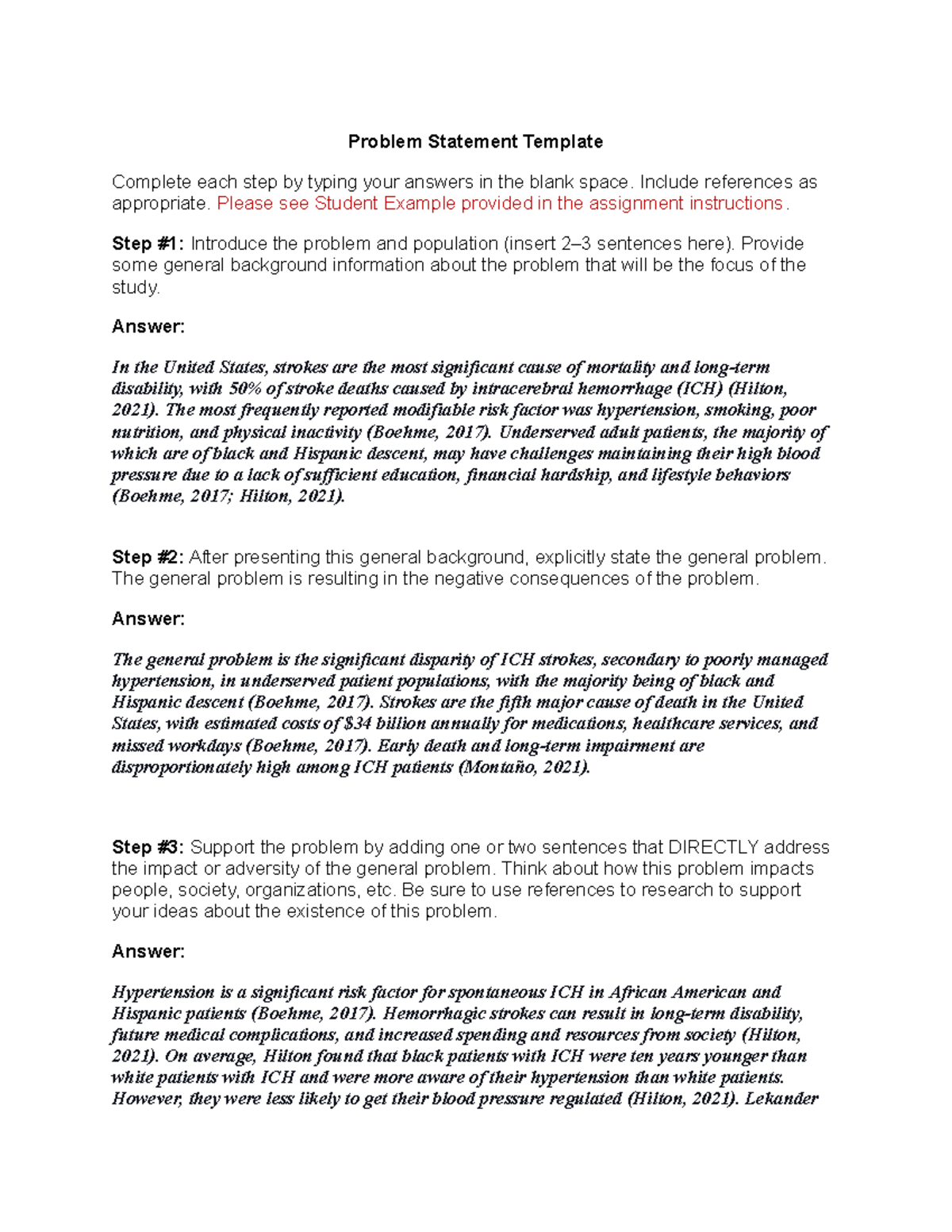 Problem Statement Template - NUR 3421 - Baylor University - Studocu