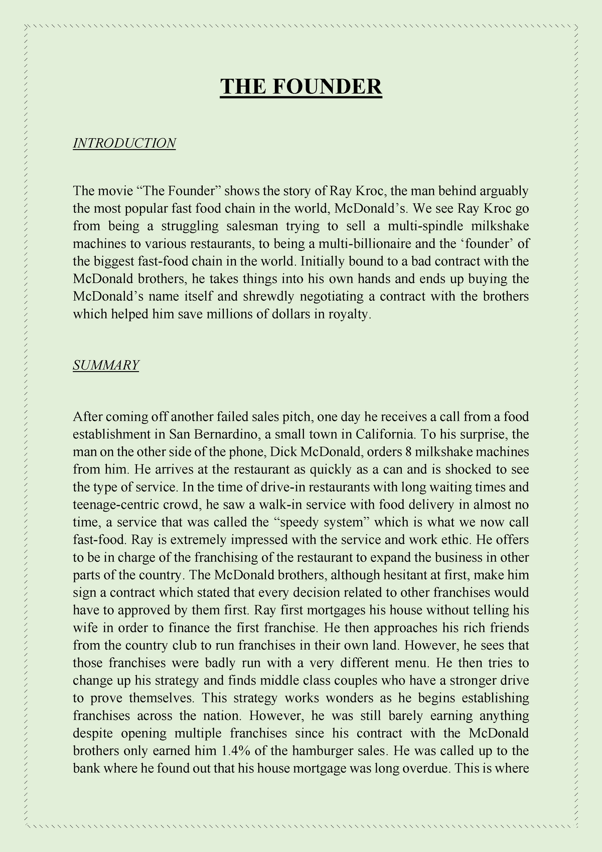 the founder movie review essay pdf