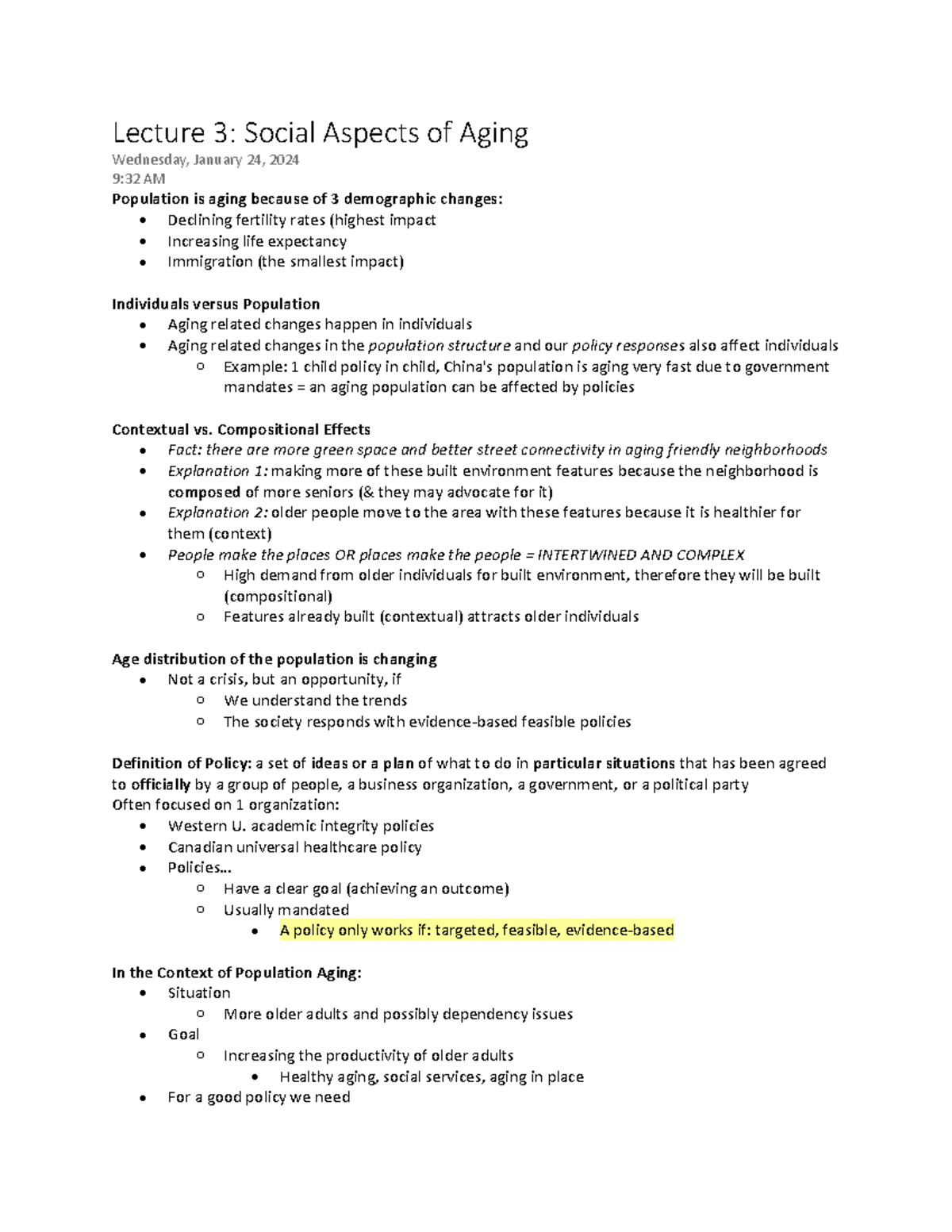 Lecture+3+Week+3+HS2711 - Lecture 3: Social Aspects of Aging Wednesday ...