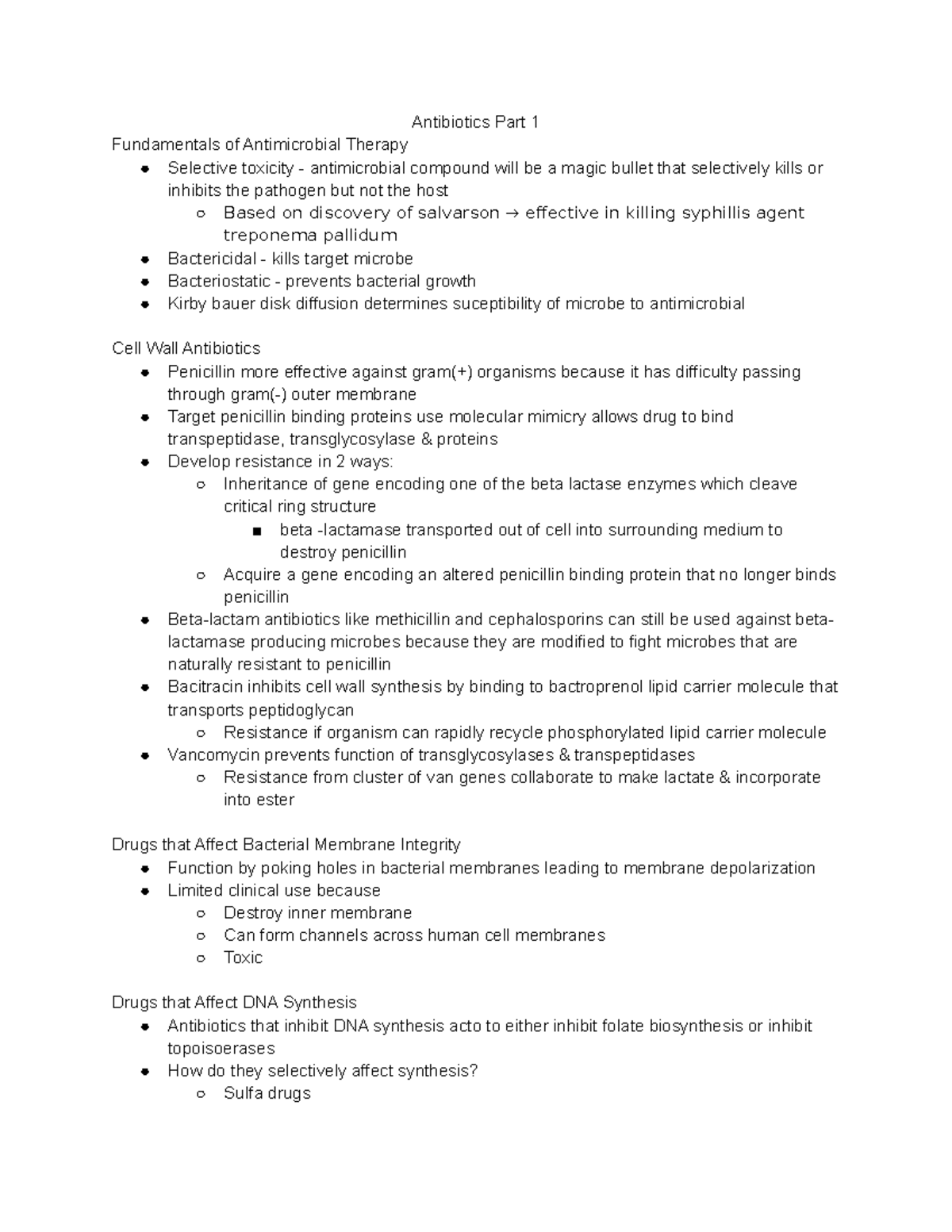MIMG 101 Antibiotics Part 1 - Antibiotics Part 1 Fundamentals of ...
