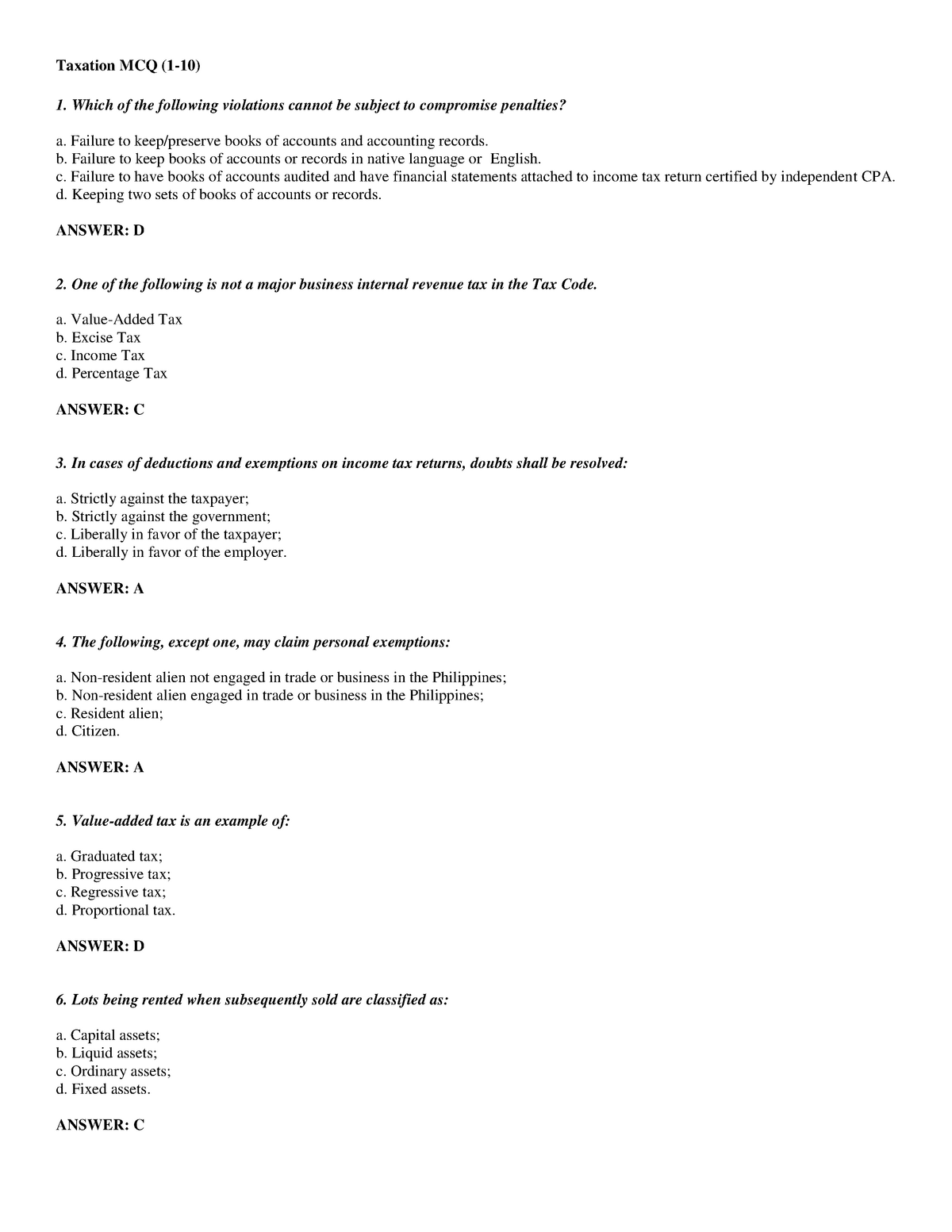 Pdf-taxation-mcq Compress - Taxation MCQ (1-10) 1. Which Of The ...