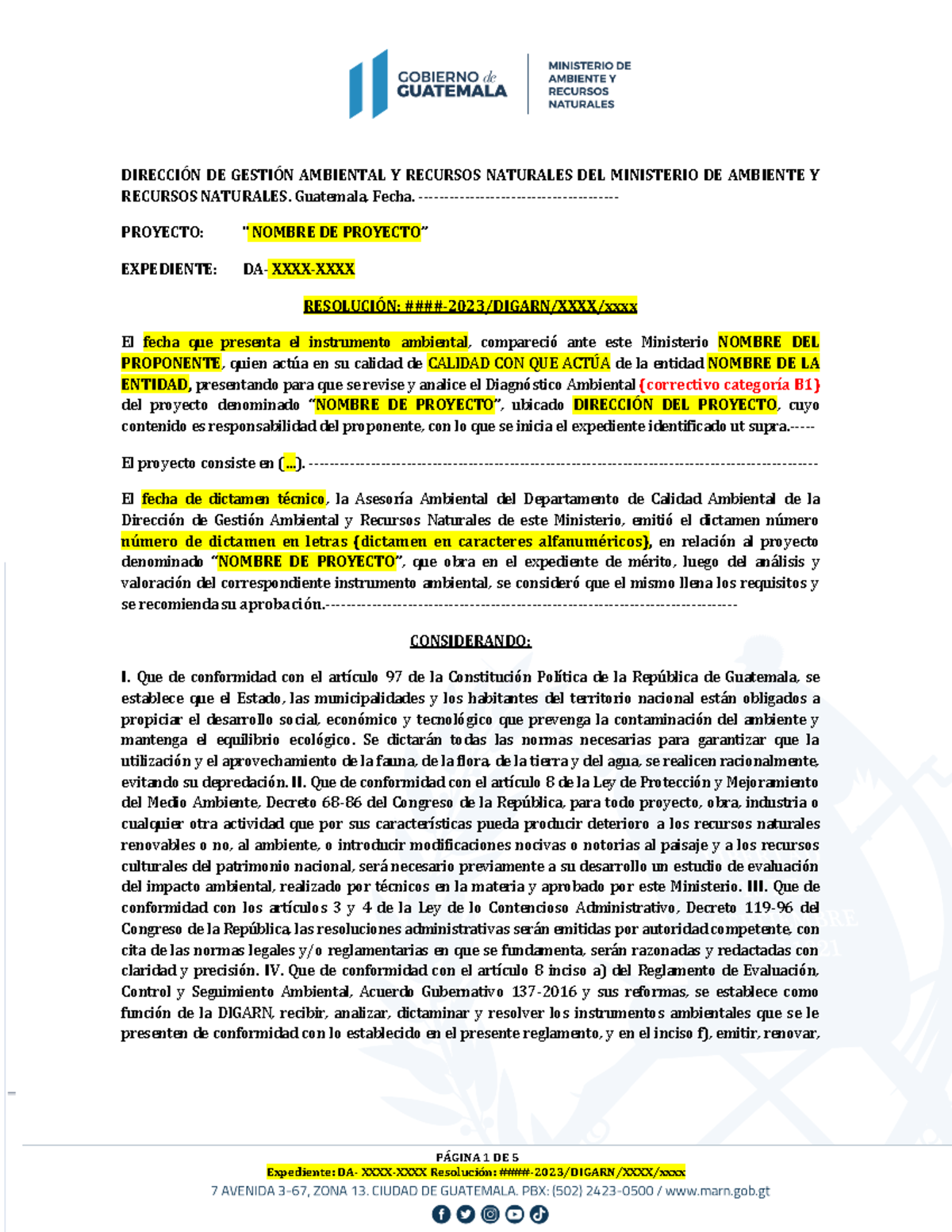 Resolucion Marn - P¡GINA 1 DE 5 DIRECCI”N DE GESTI”N AMBIENTAL Y ...