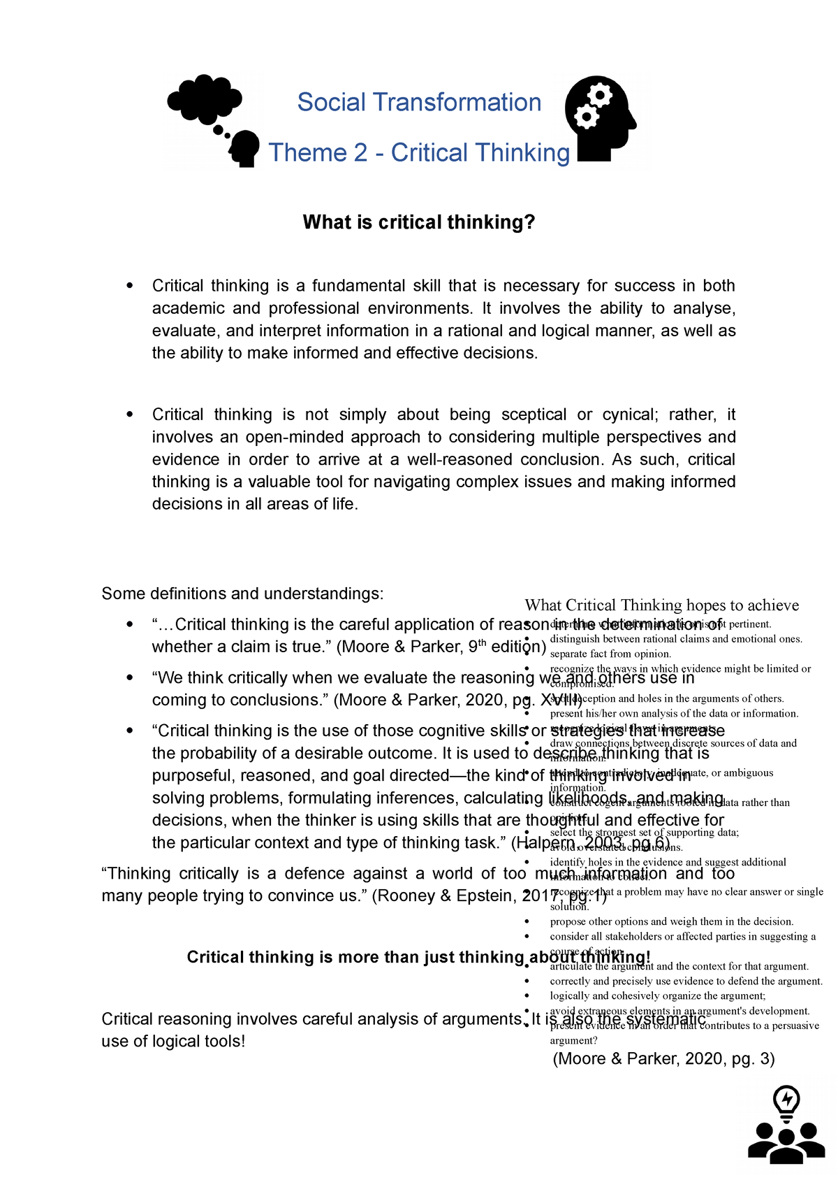 what aspects of critical thinking would help with social transformation