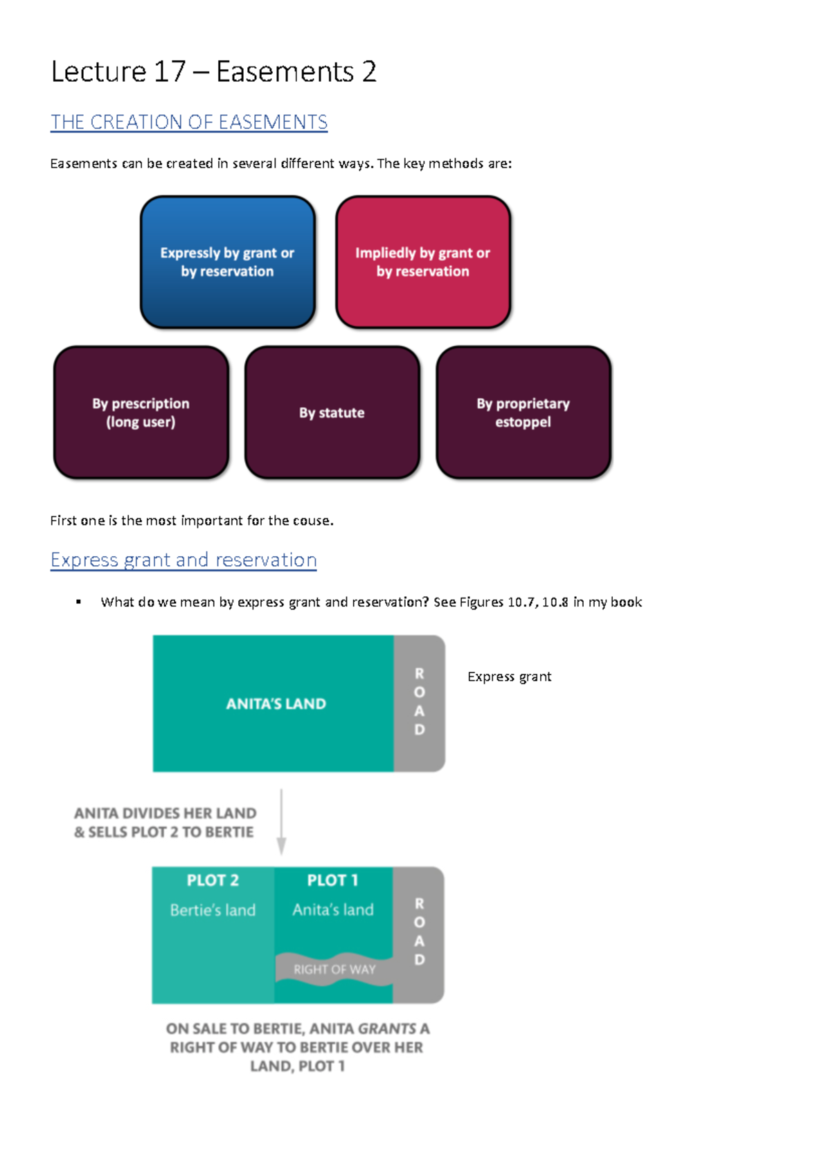 Easements 2 Lecture 17 Notes - Lecture 17 – Easements 2 THE CREATION OF ...